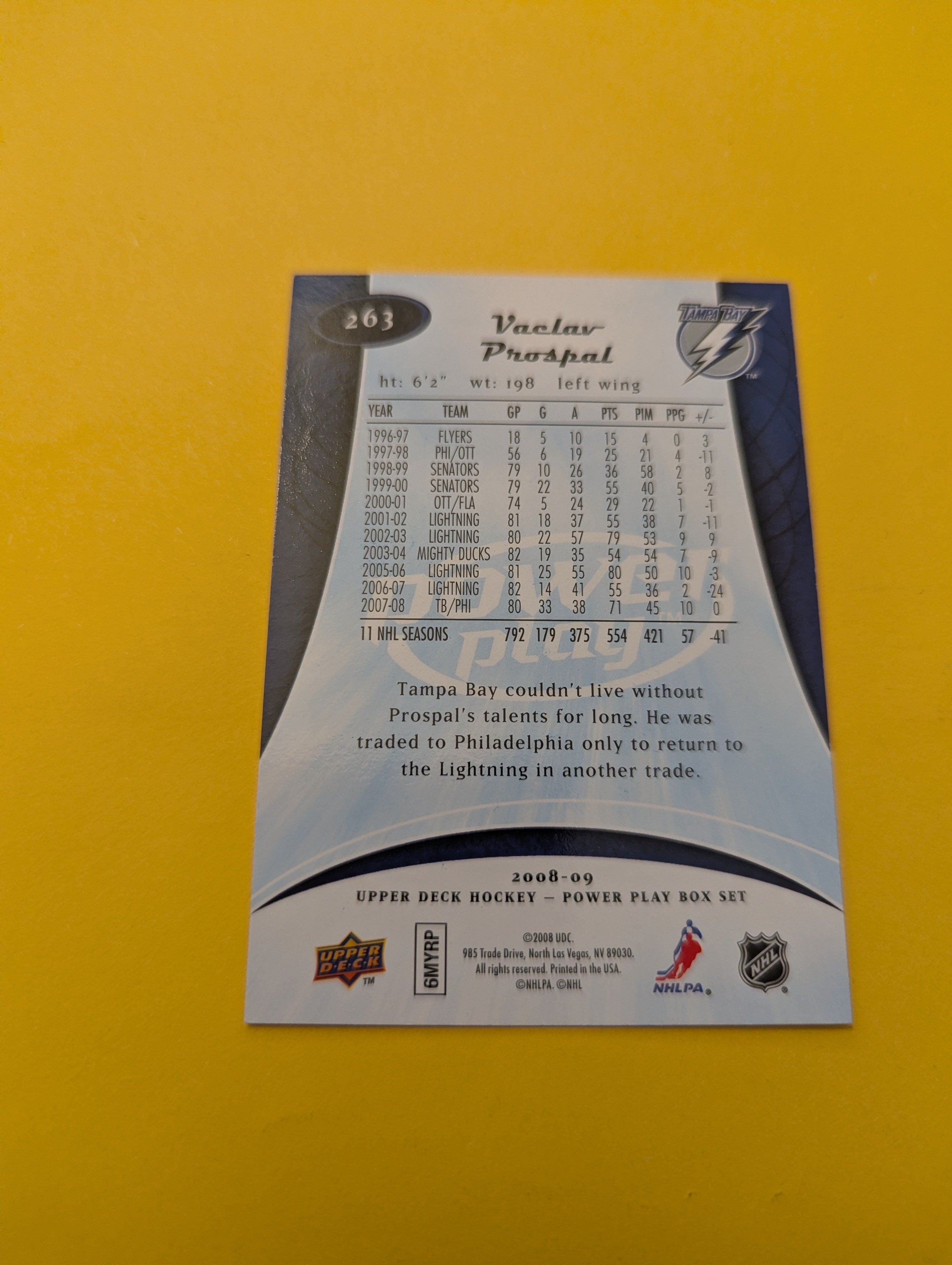 Vaclav Prospal Signed Tampa Bay Lightning Card