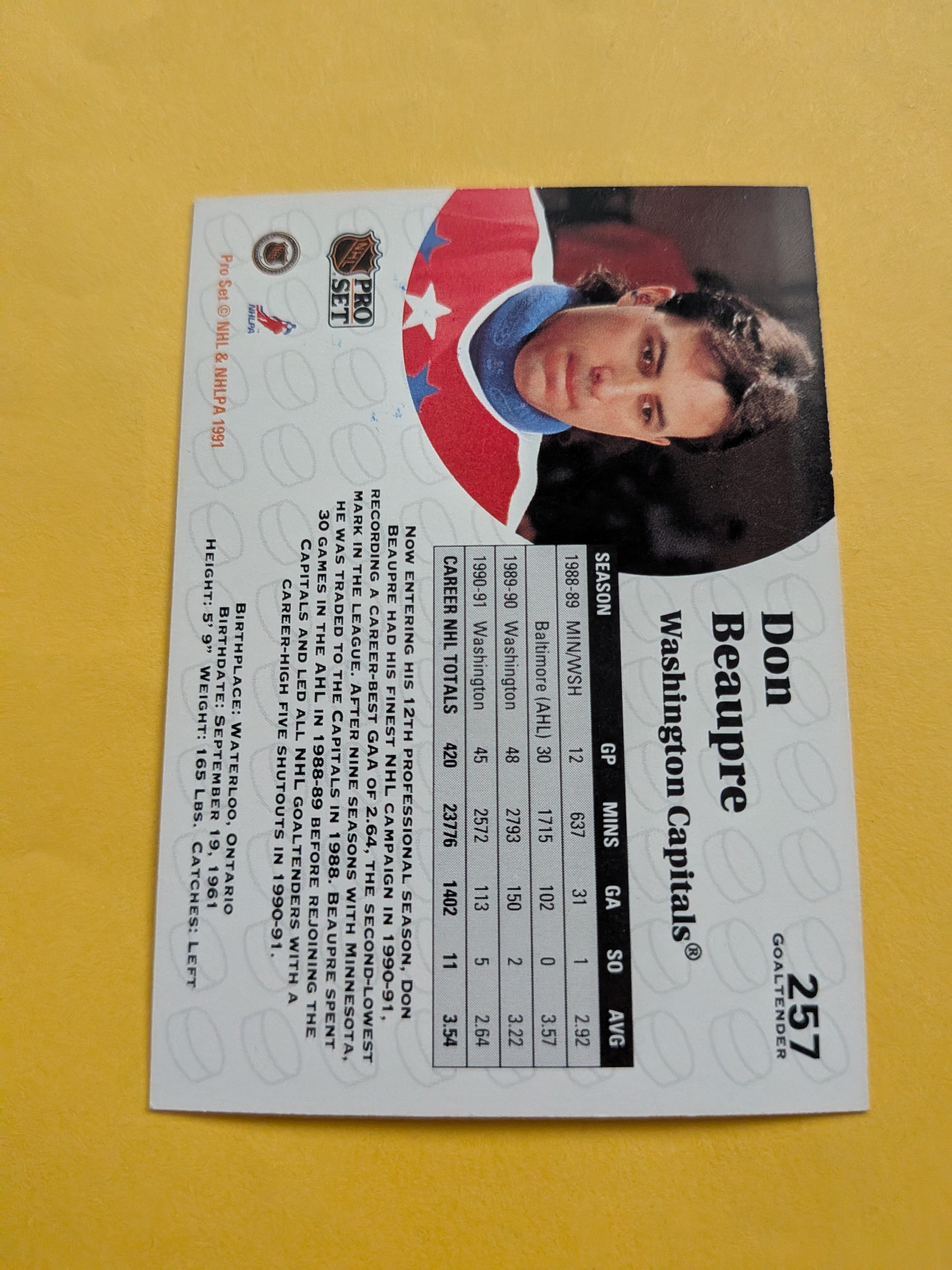 Don Beaupre Signed Washington Capitals Card A