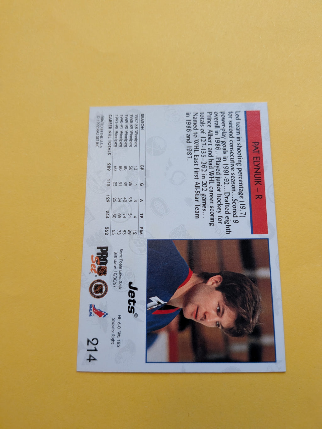 Pat Elynuik Signed Winnipeg Jets Card F
