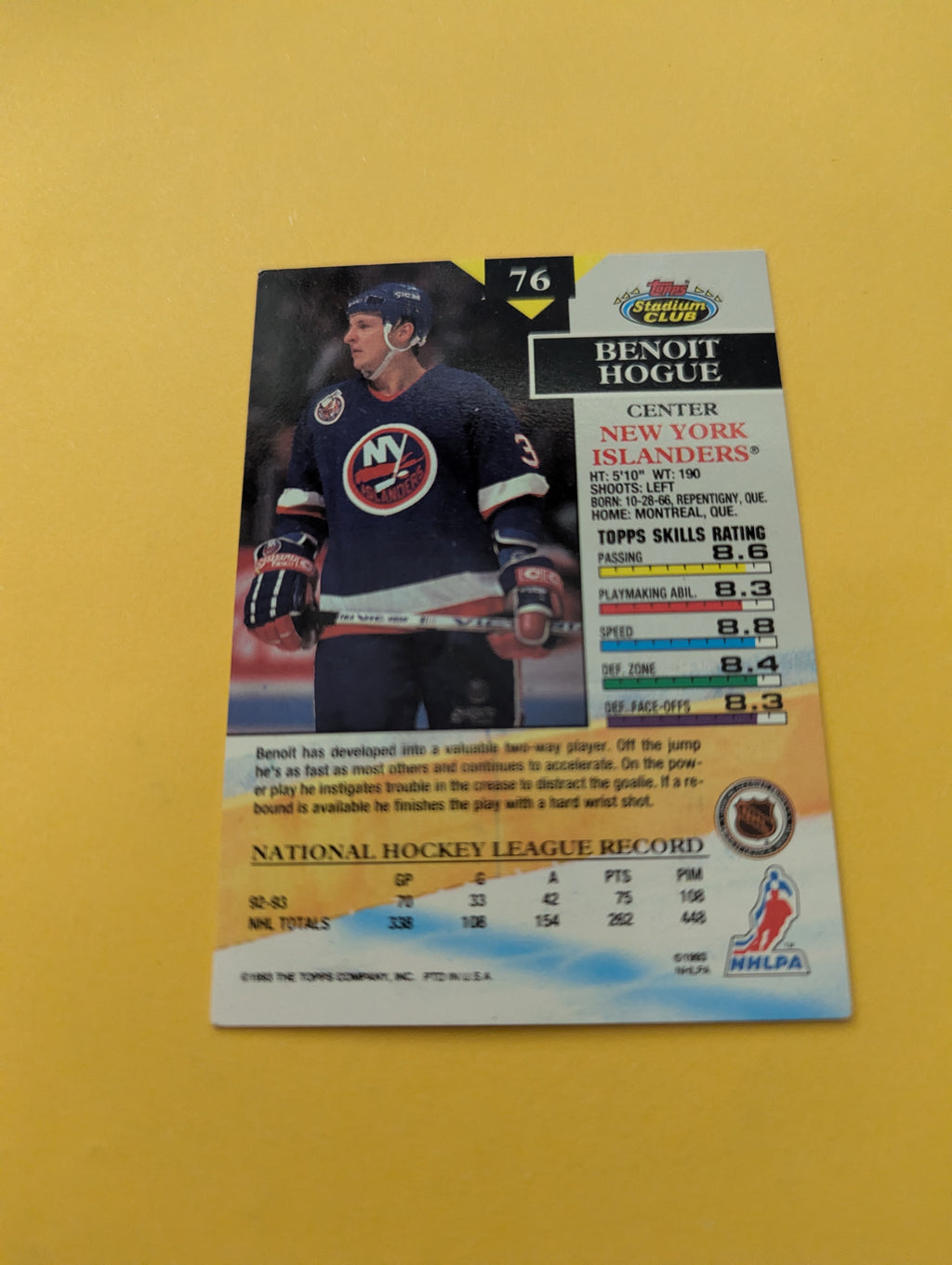 Benoit Hogue Signed New York Islanders Card
