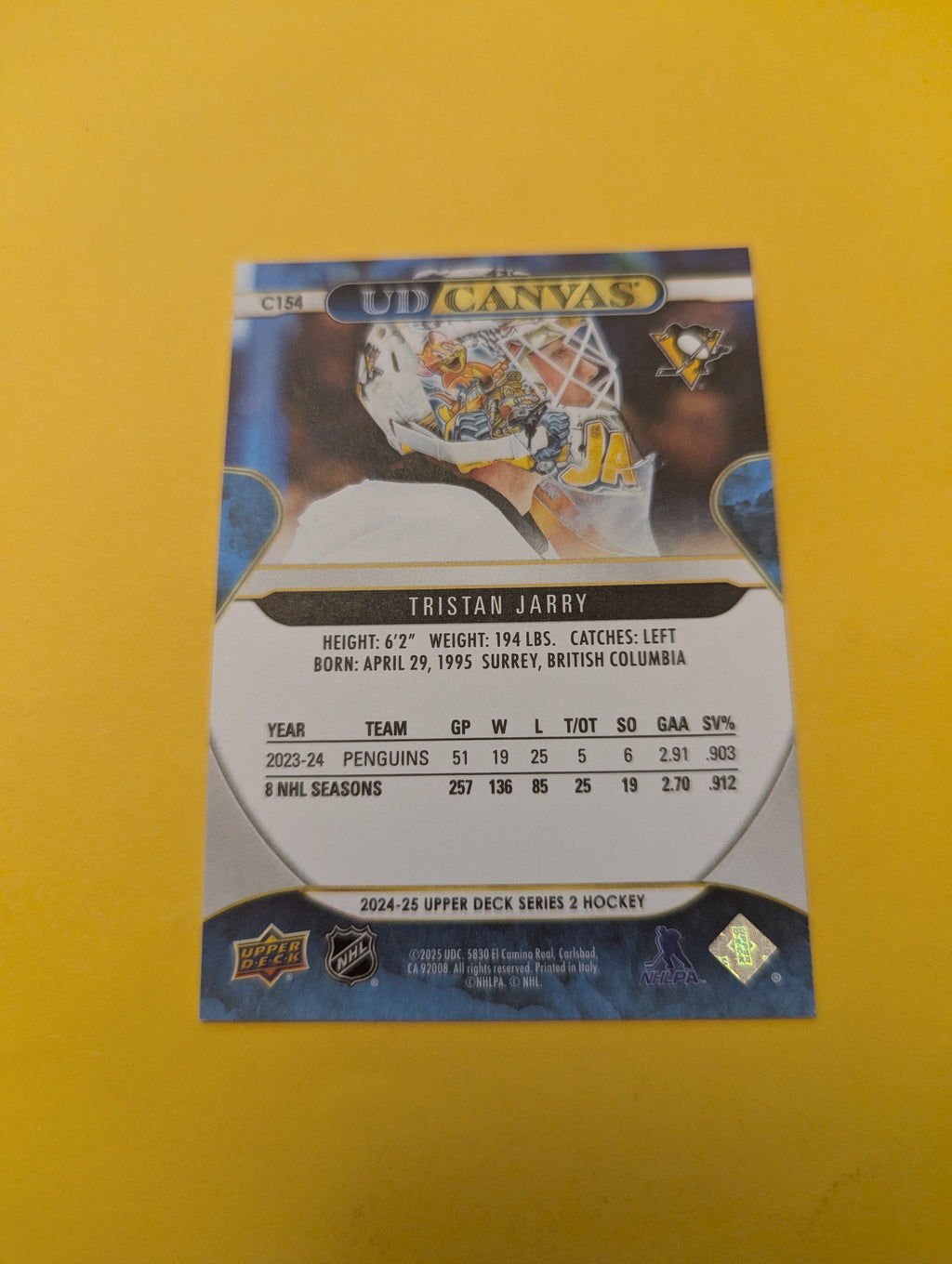 Tristan Jarry 24-25 Upper Deck UD Canvas Card