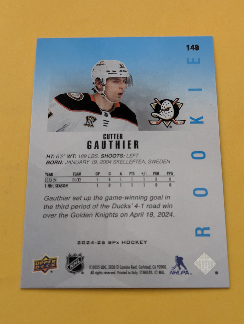 Cutter Gauthier 24-25 SPX Rookie Card