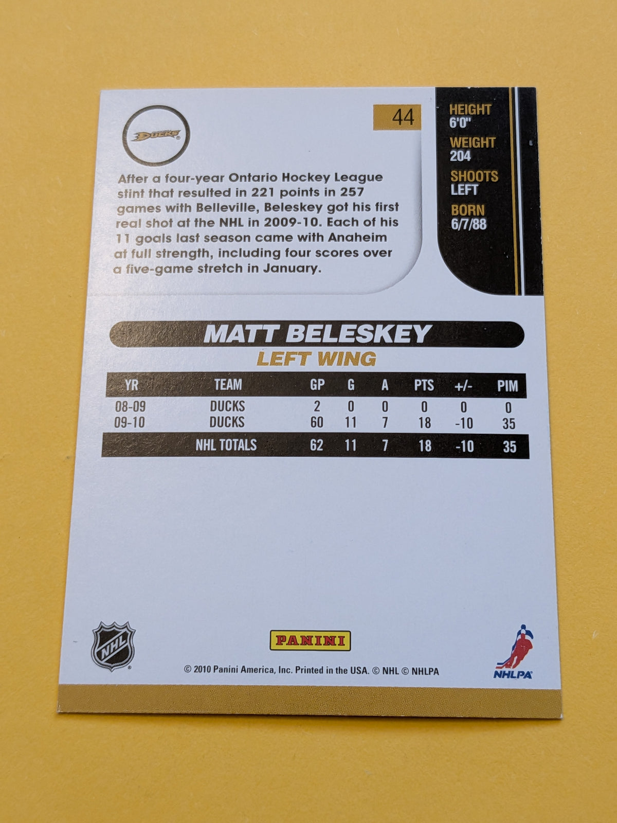 Matt Beleskey Signed Anaheim Ducks Card B