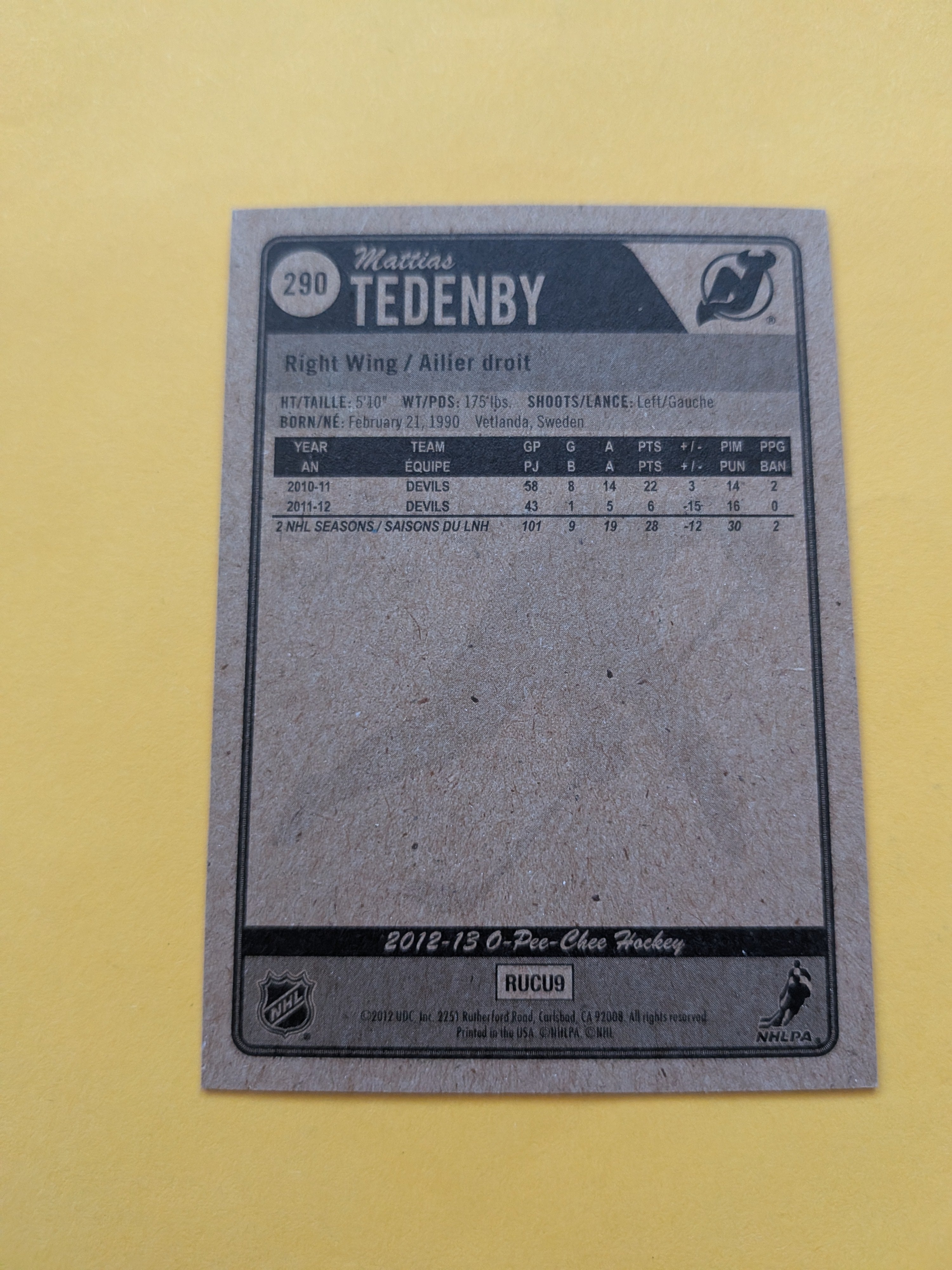 Mattias Tedenby Signed New Jersey Devils Card E