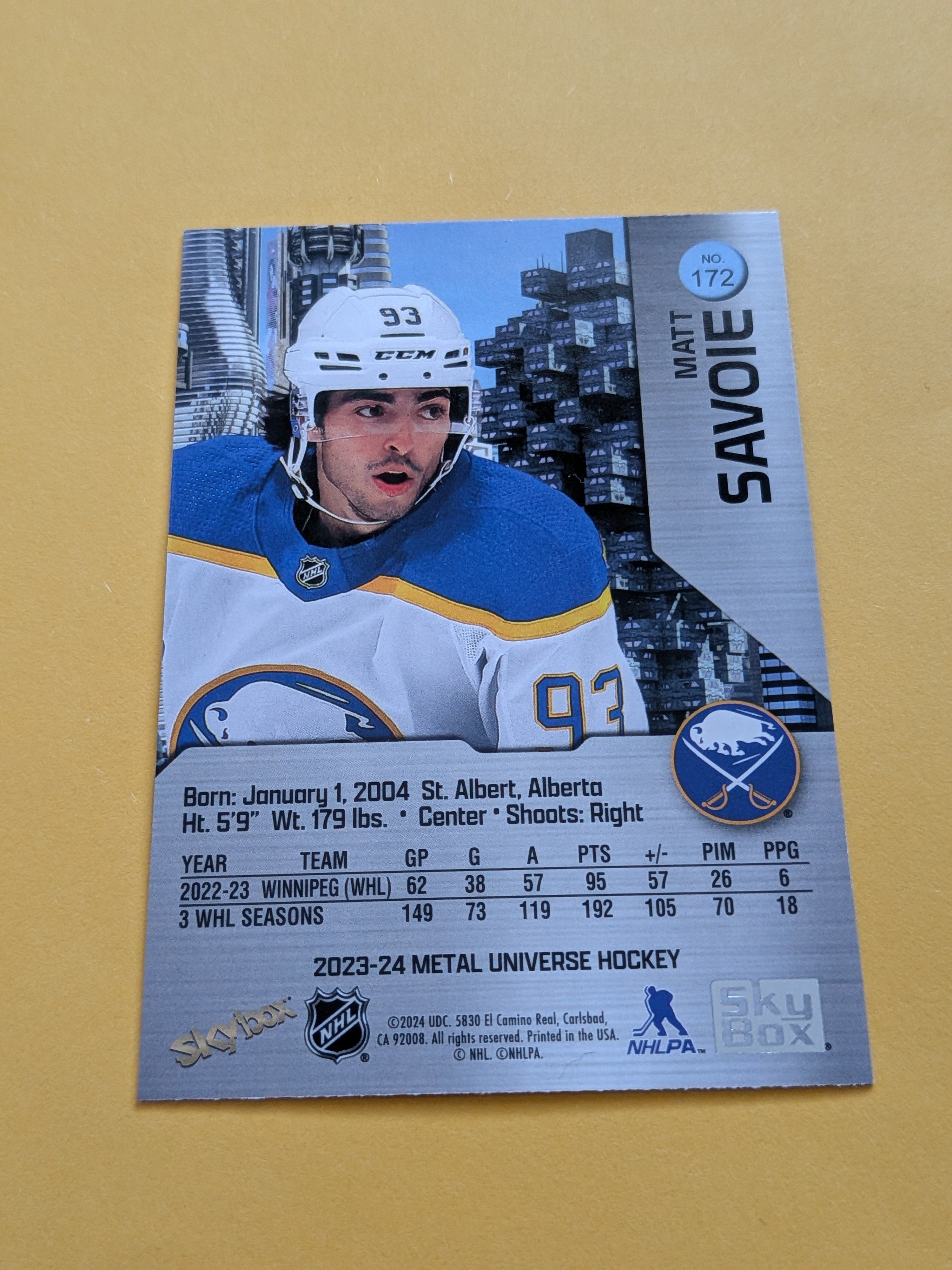 Matt Savoie 23-24 Skybox Metal Universe Rookie Card