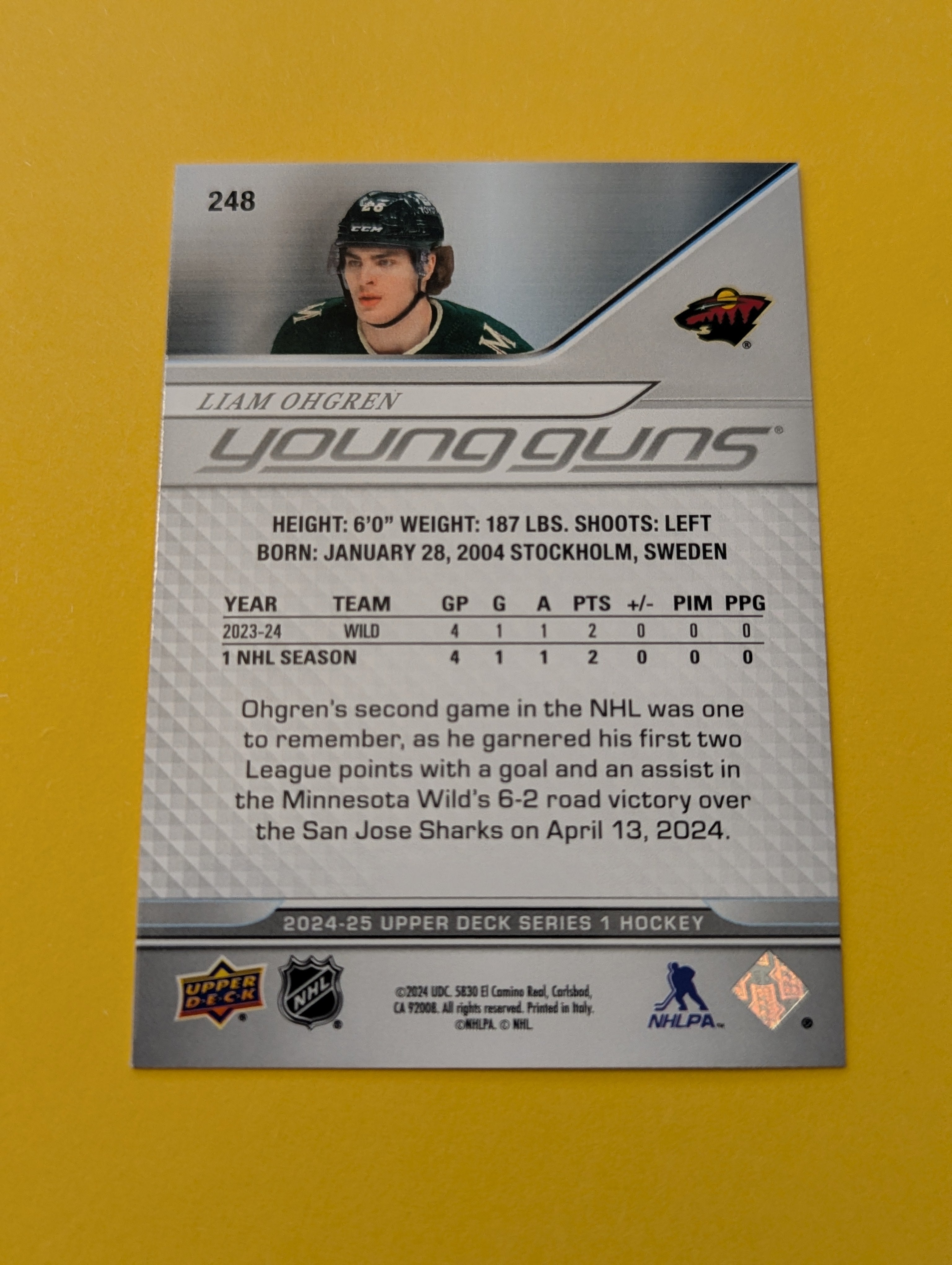 Liam Ohgren Signed Minnesota Wild Young Guns Rookie Card Vancouver Canucks