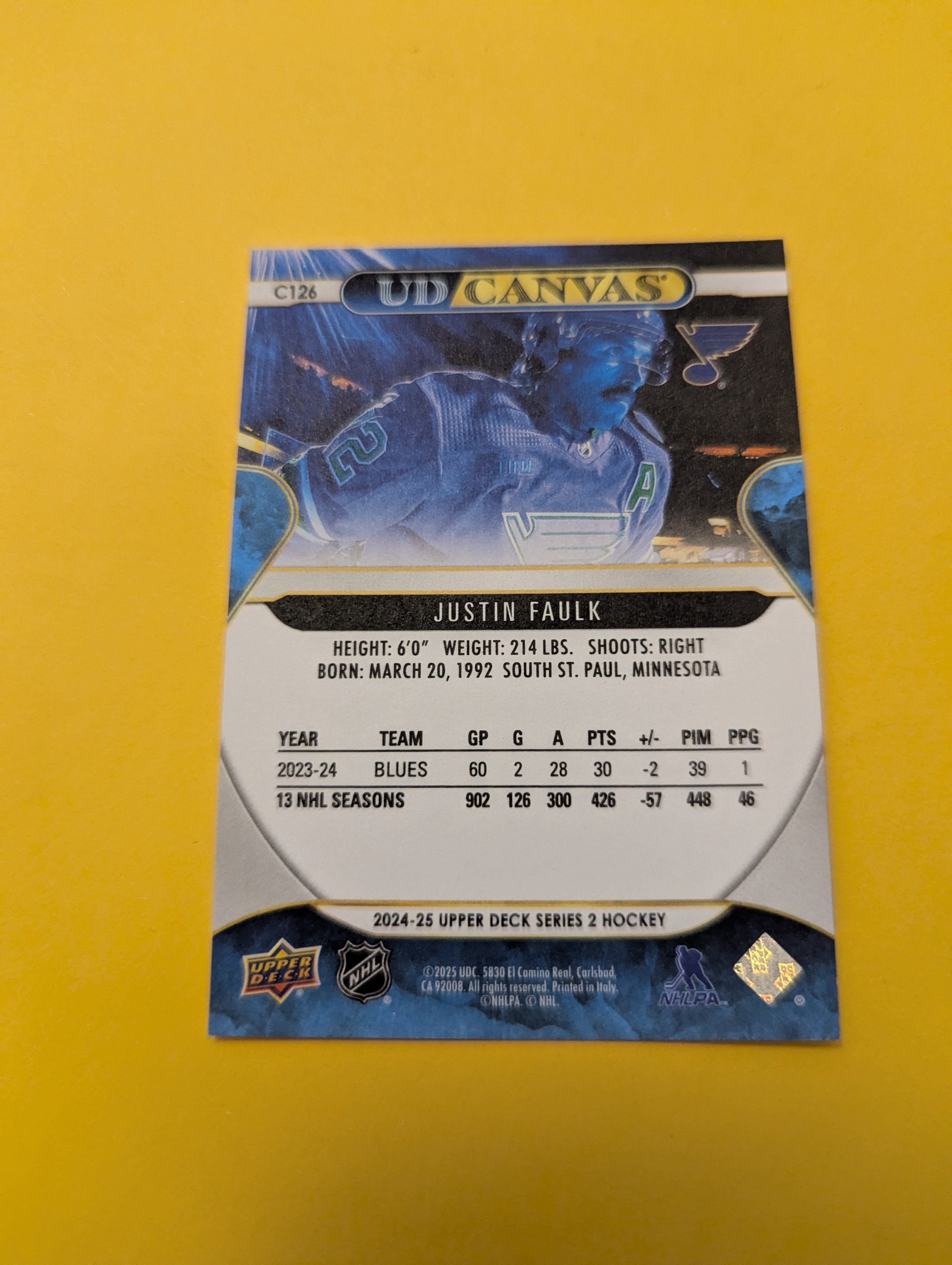 Justin Faulk 24-25 Upper Deck UD Canvas Card