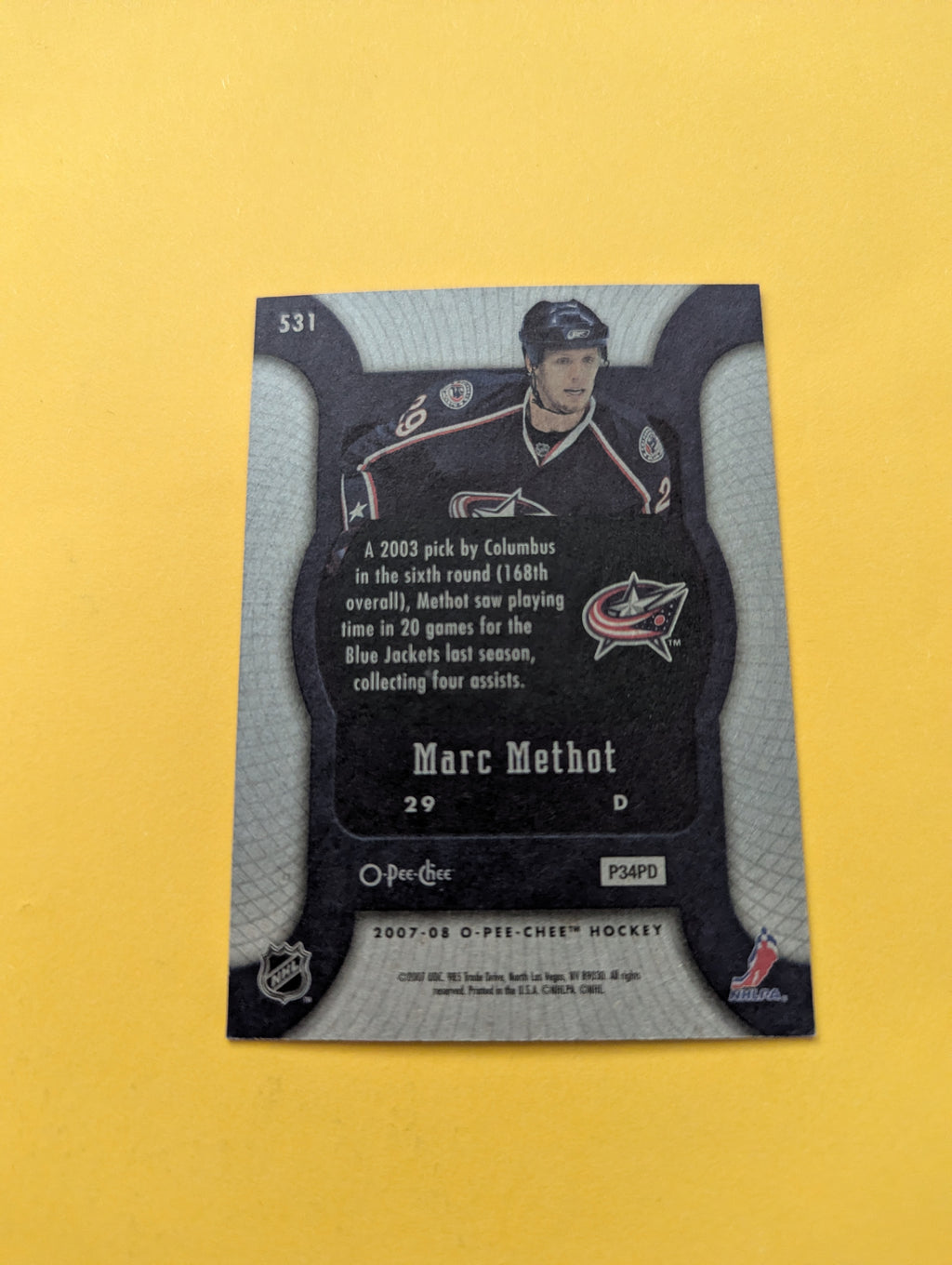 Marc Methot Signed Columbus Blue Jackets Rookie Card