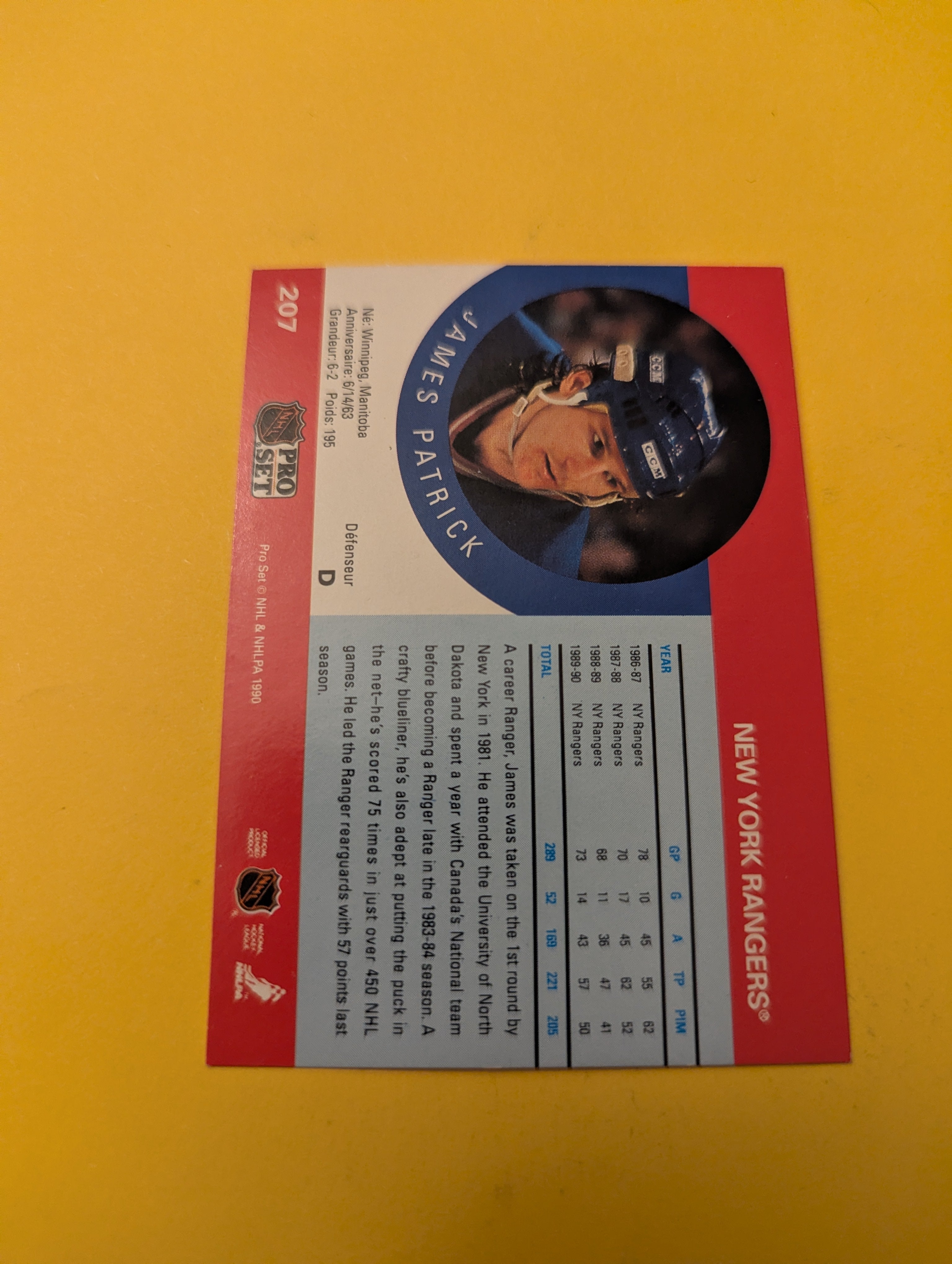 James Patrick Signed New York Rangers Card