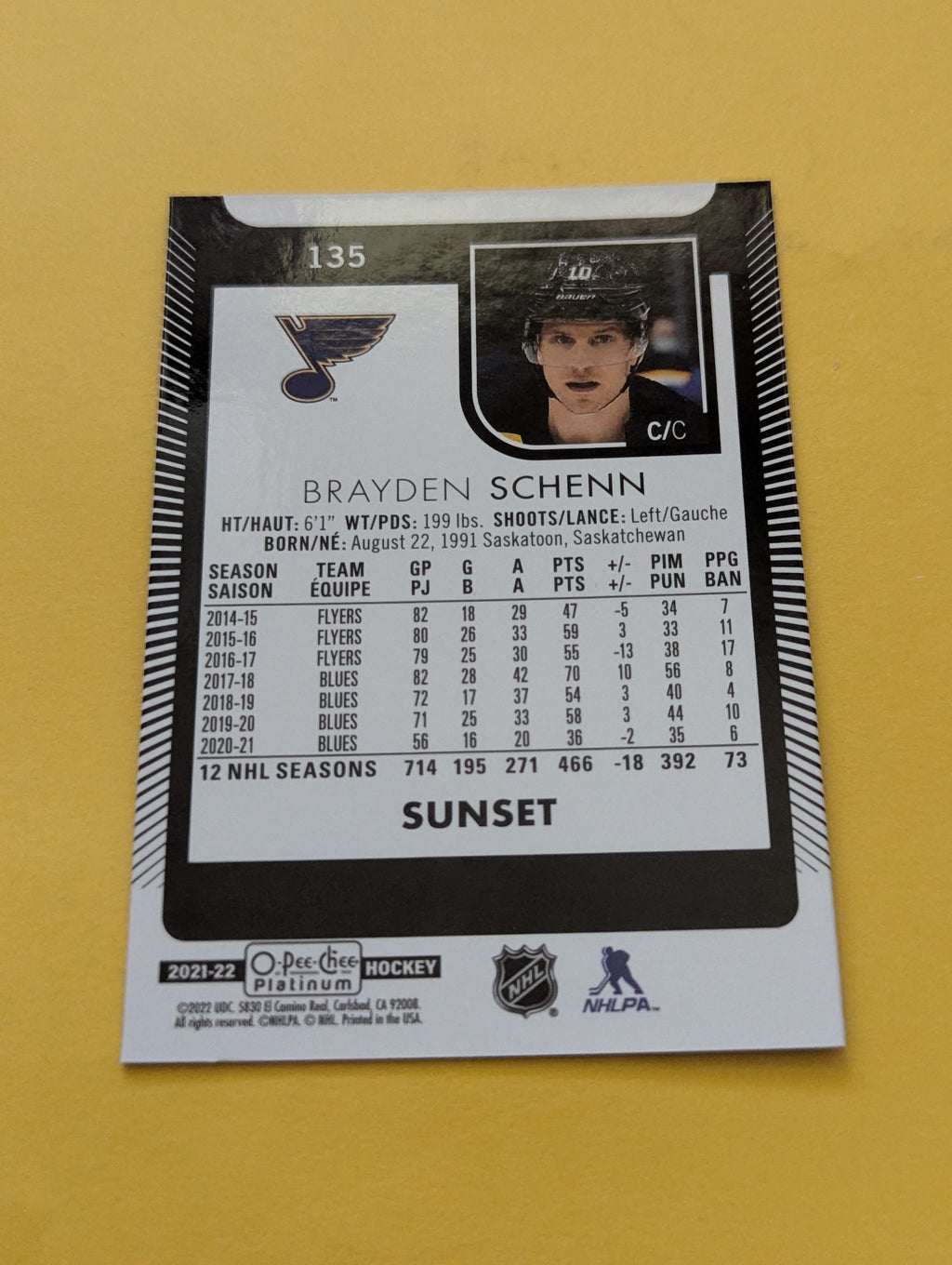 Brayden Schenn 21-22 OPC Platinum Sunset Card