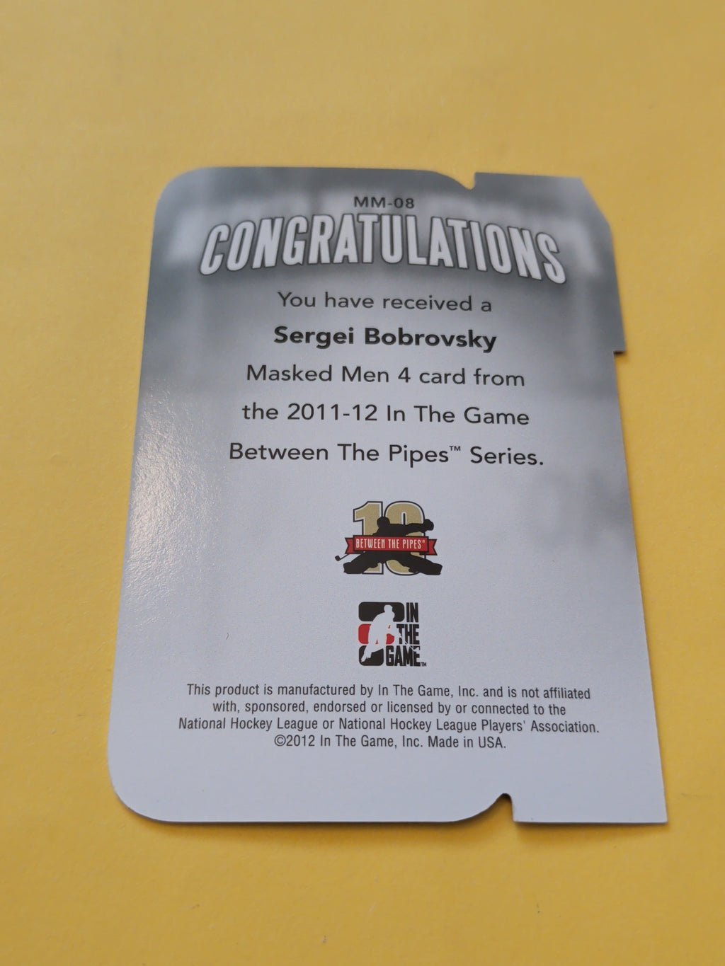 Sergei Bobrovsky 11-12 ITG Between The Pipes Masked Men Card