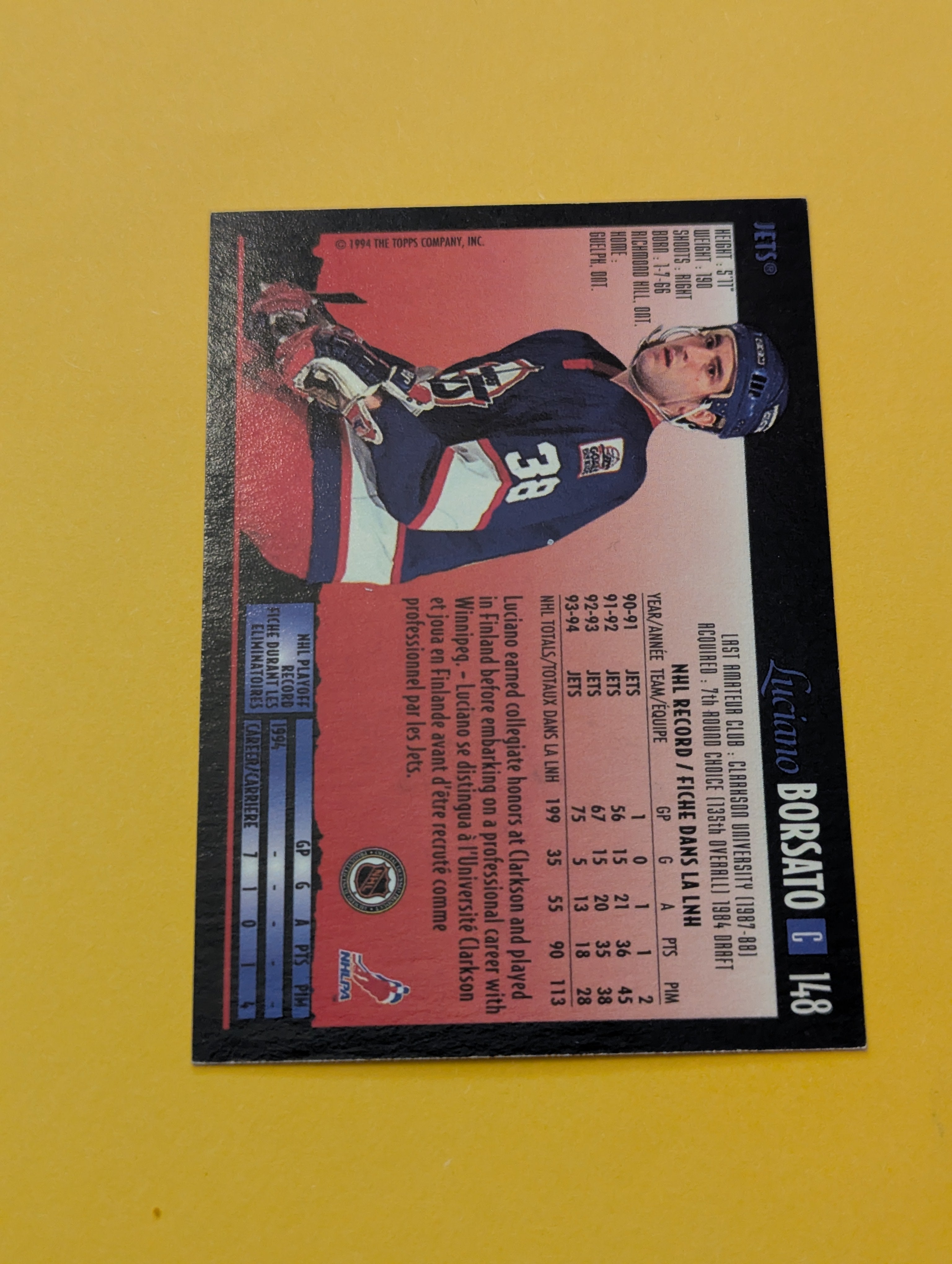 Luciano Borsato Signed Winnipeg Jets Card