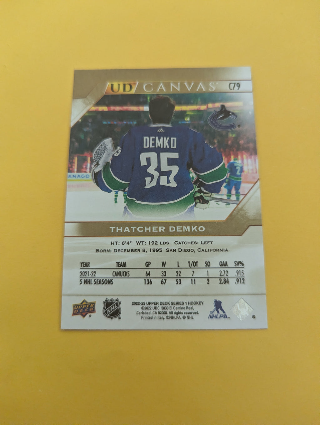 Thatcher Demko 22-23 Upper Deck UD Canvas Card