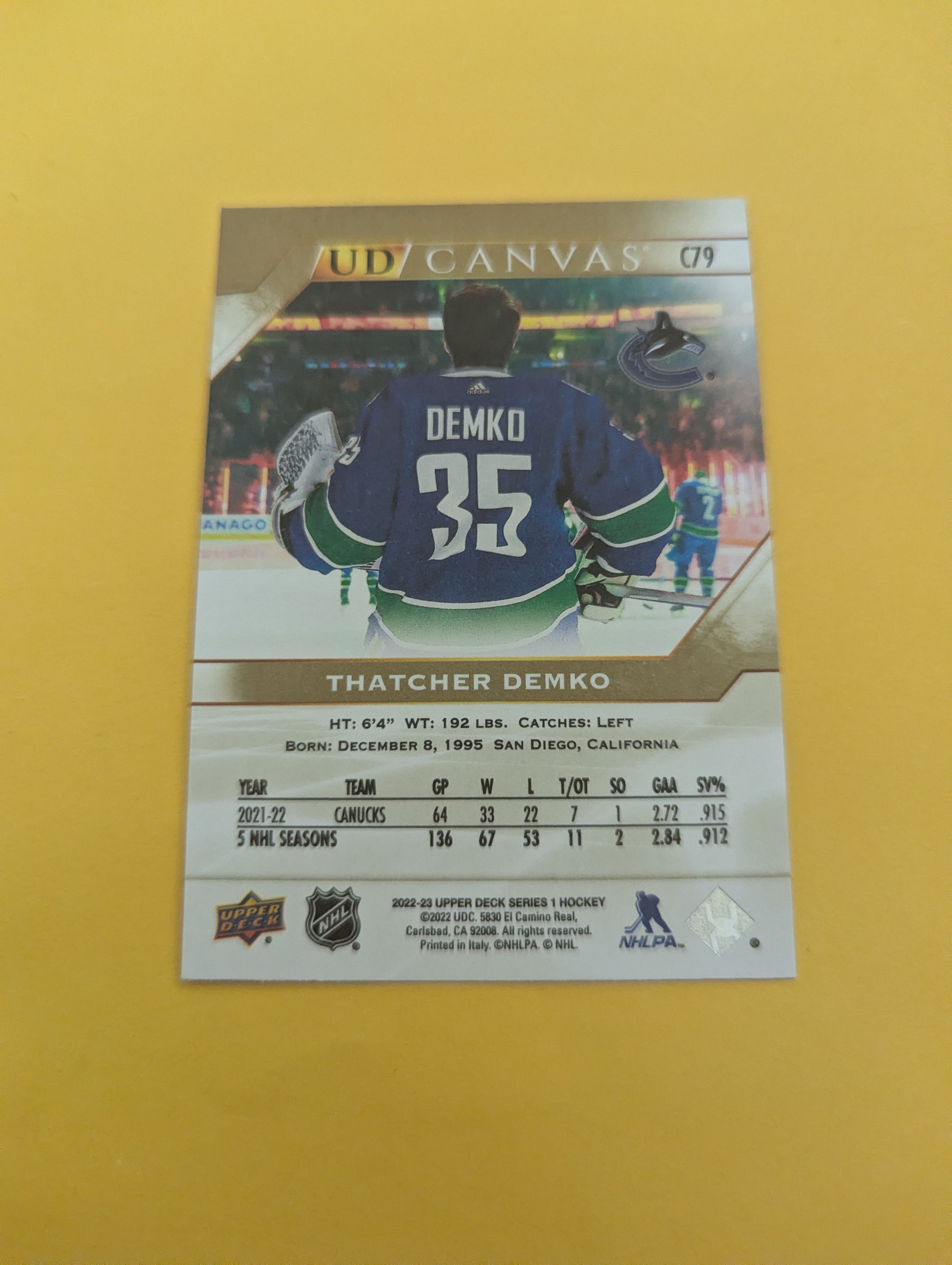Thatcher Demko 22-23 Upper Deck UD Canvas Card