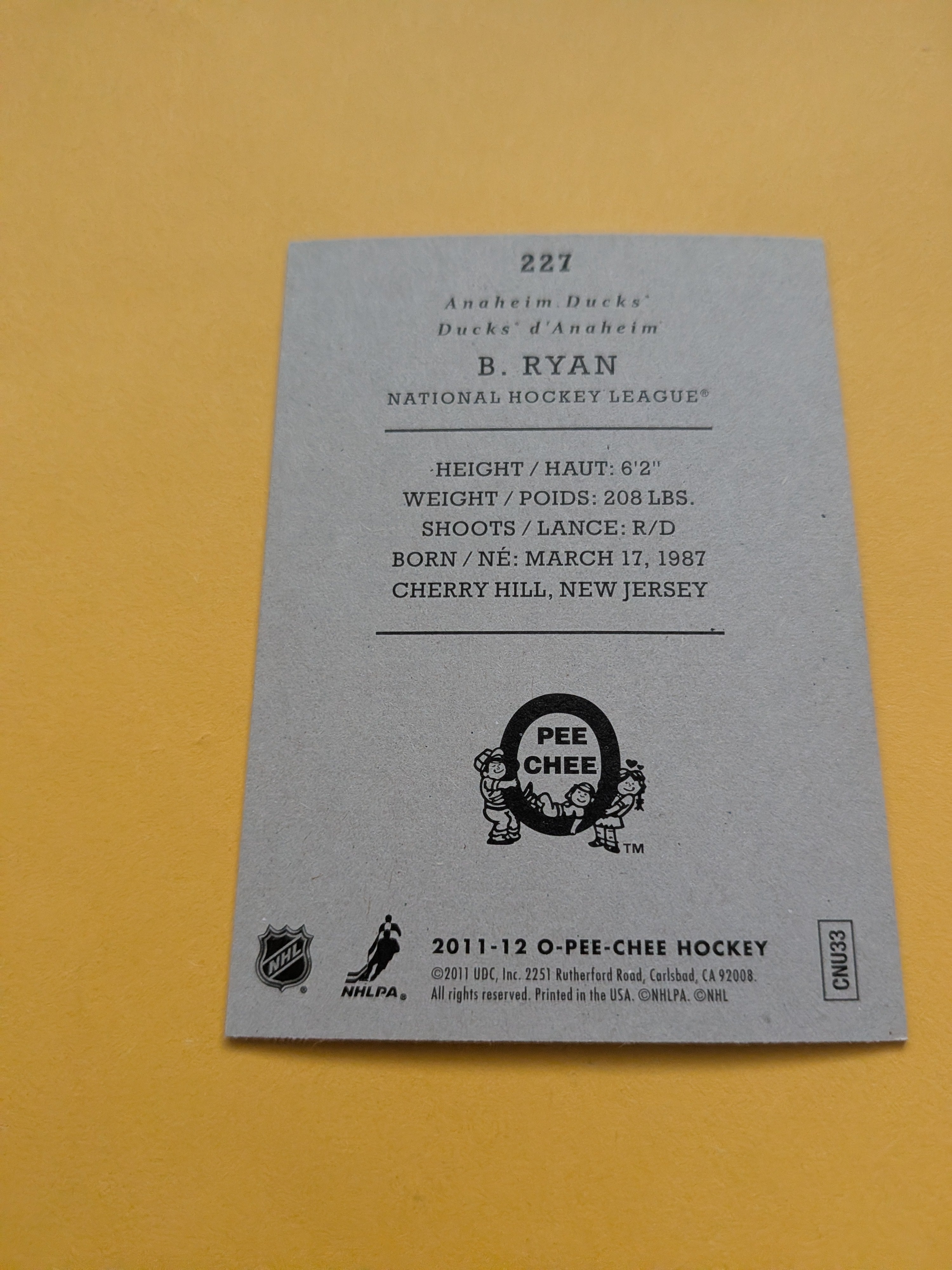 Bobby Ryan Signed Anaheim Ducks Card J