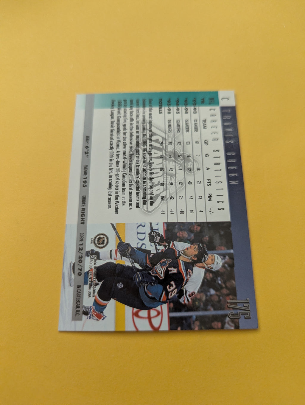 Travis Green Signed New York Islanders Card