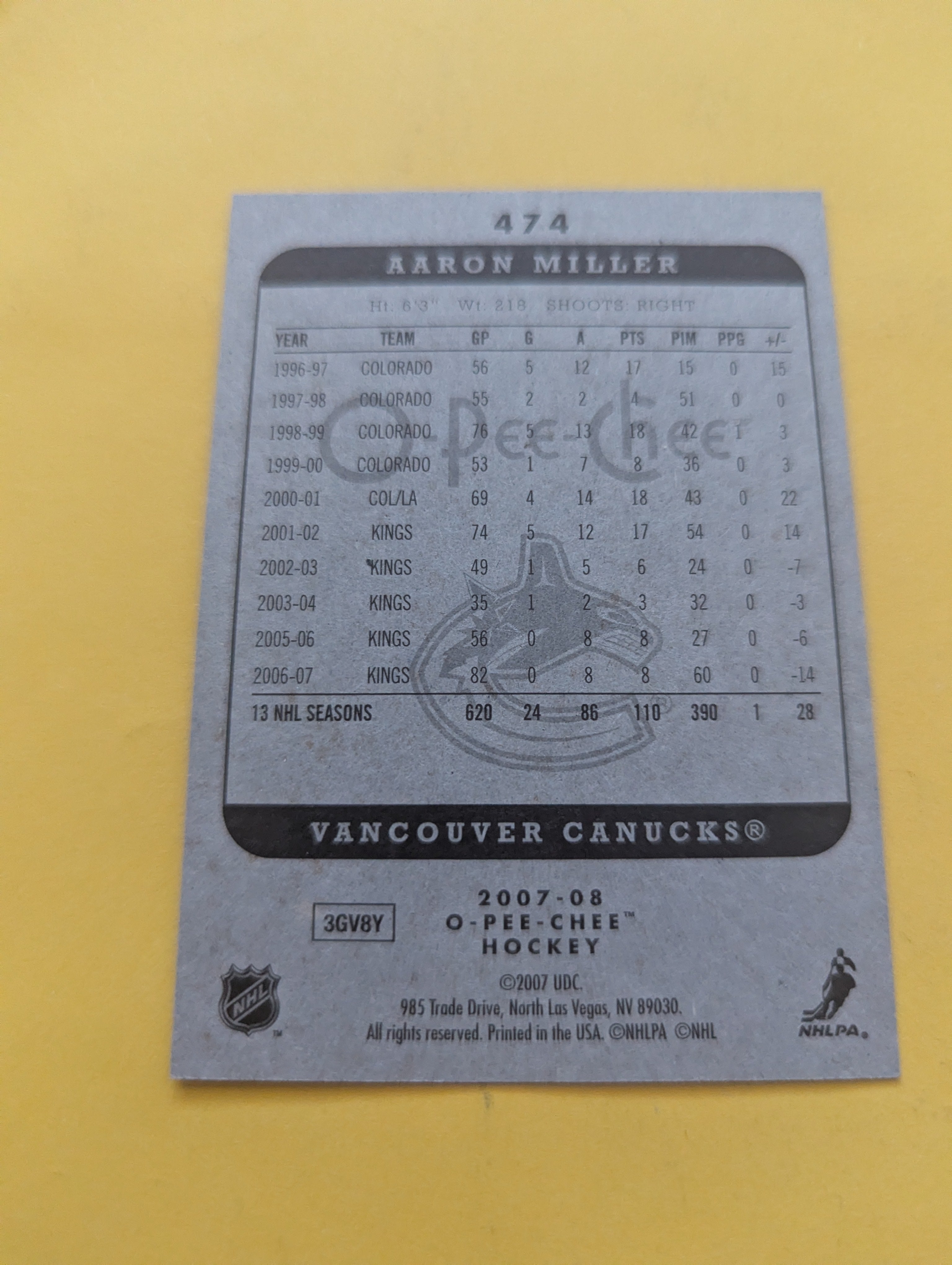 Aaron Miller Signed Los Angeles Kings Card E