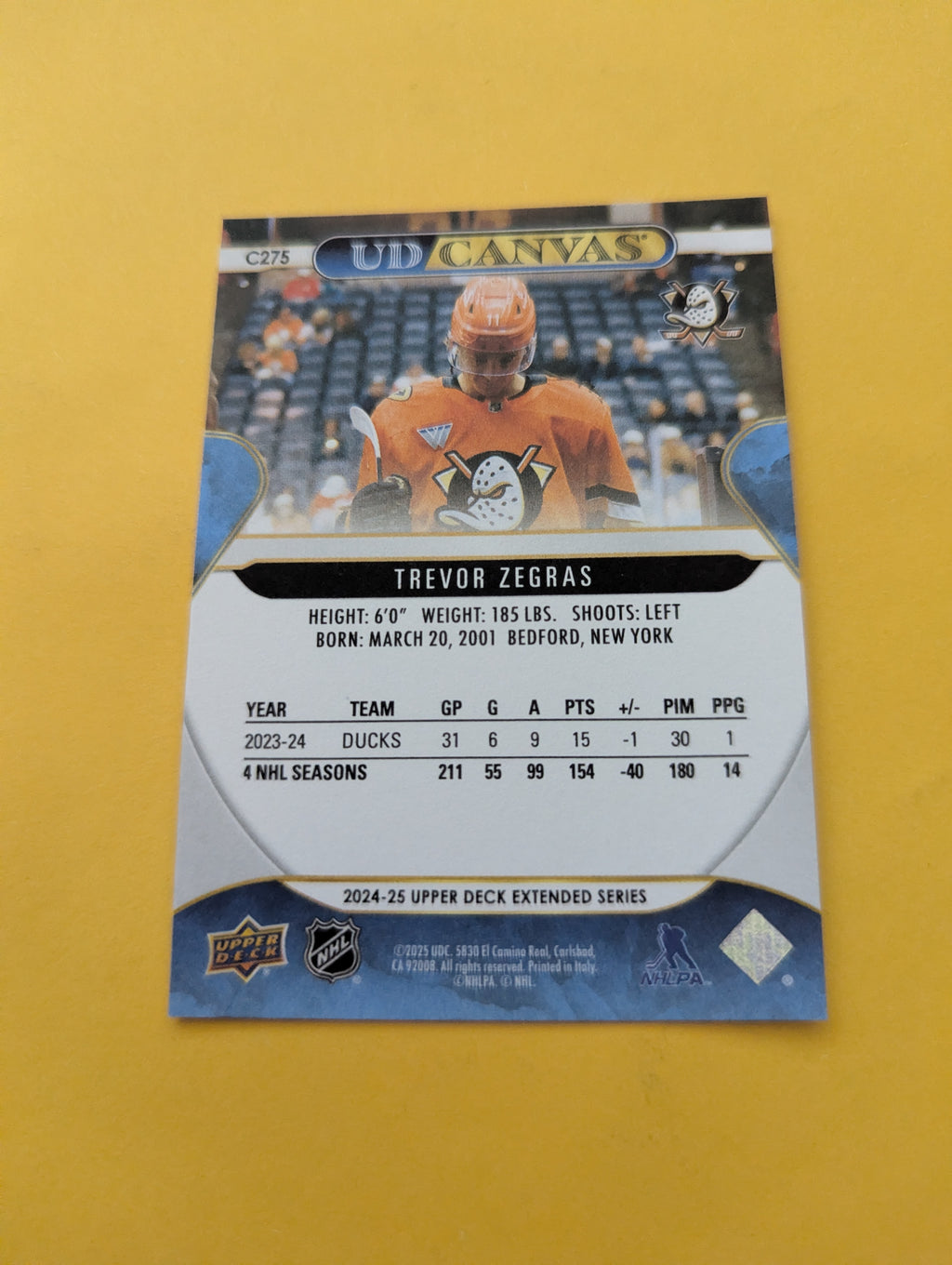 Trevor Zegras 24-25 Upper Deck UD Canvas Card