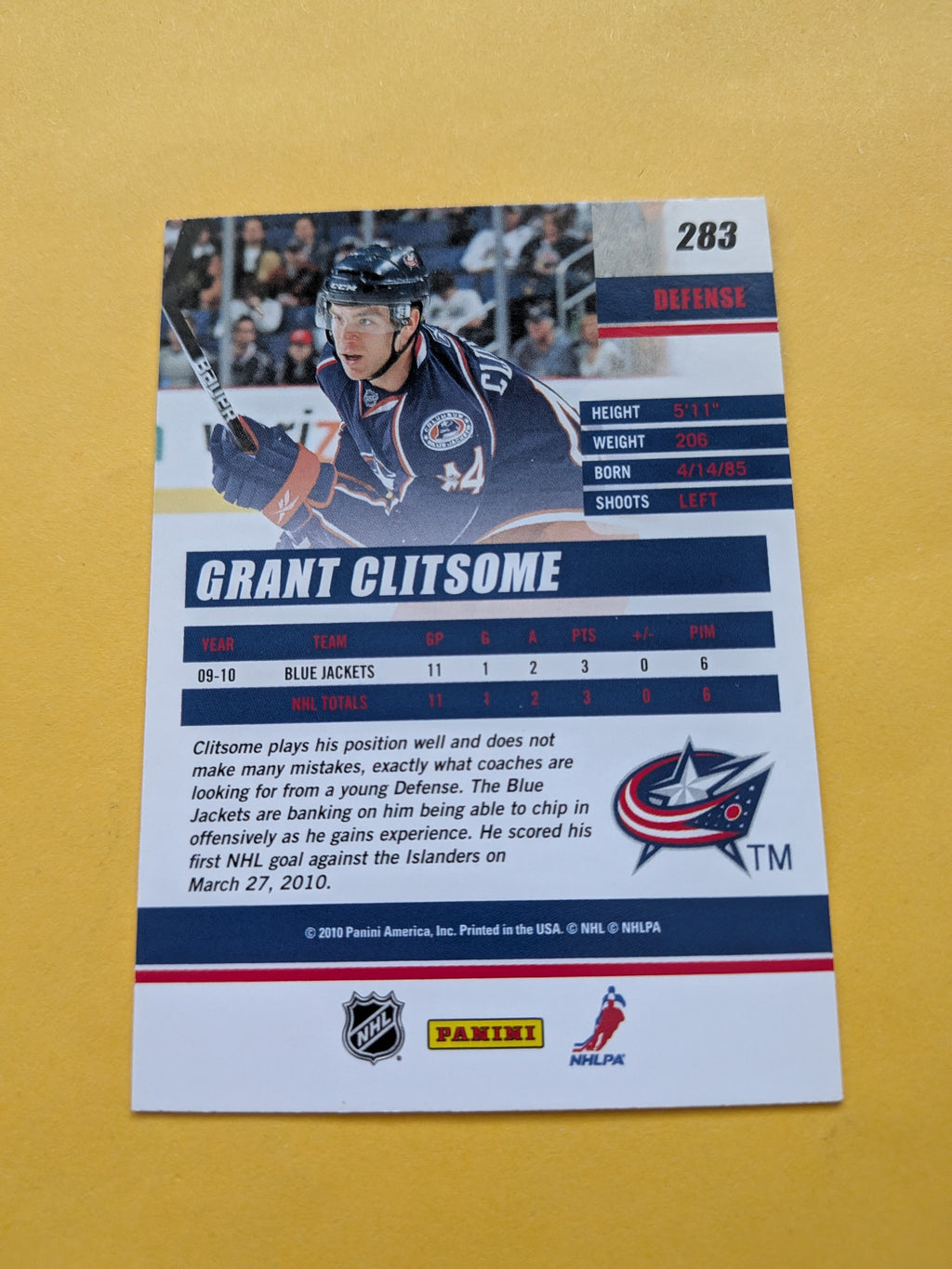 Grant Clitsome Signed Columbus Blue Jackets Rookie Card A