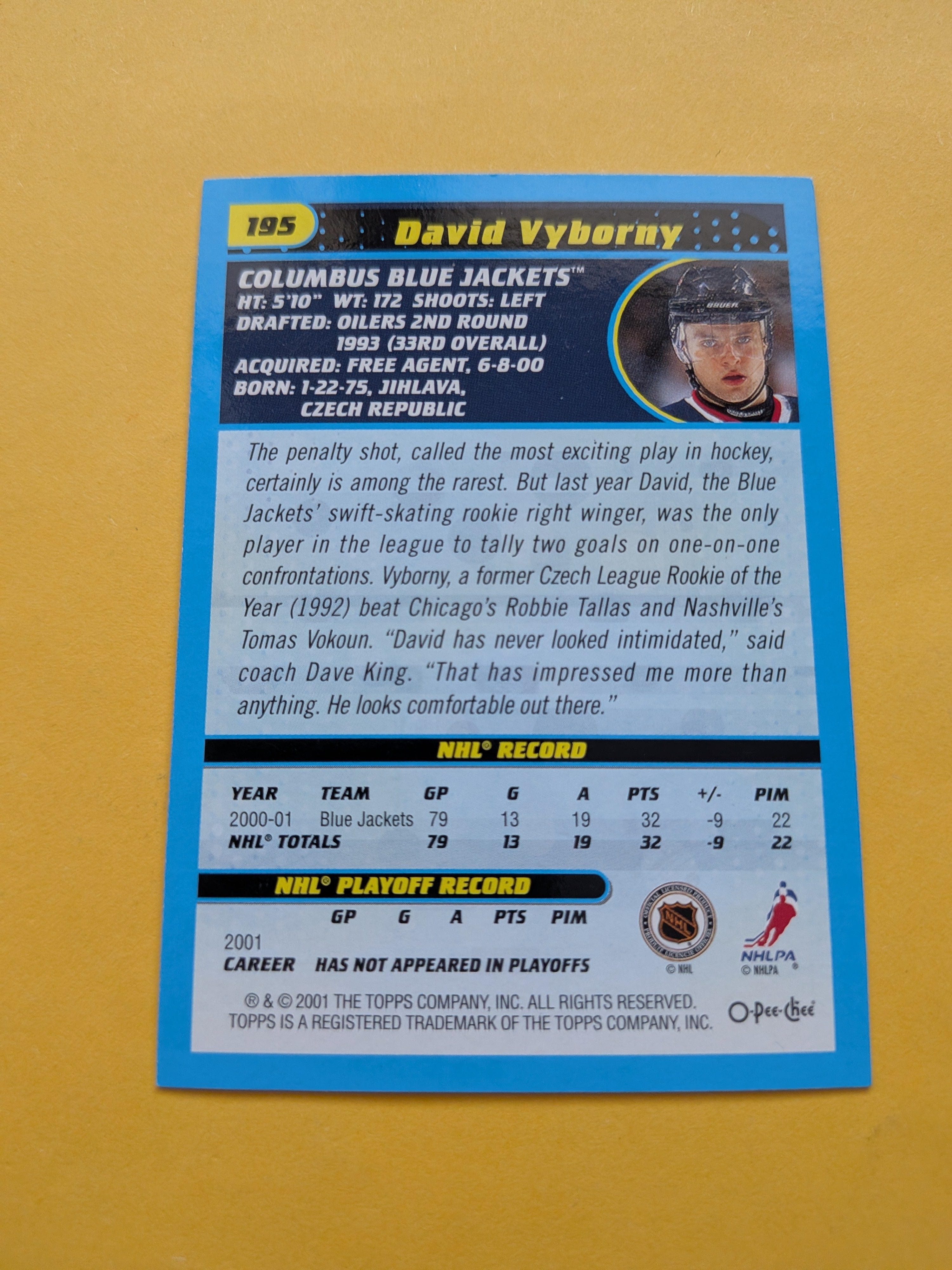 David Vyborny Signed Columbus Blue Jackets Card A