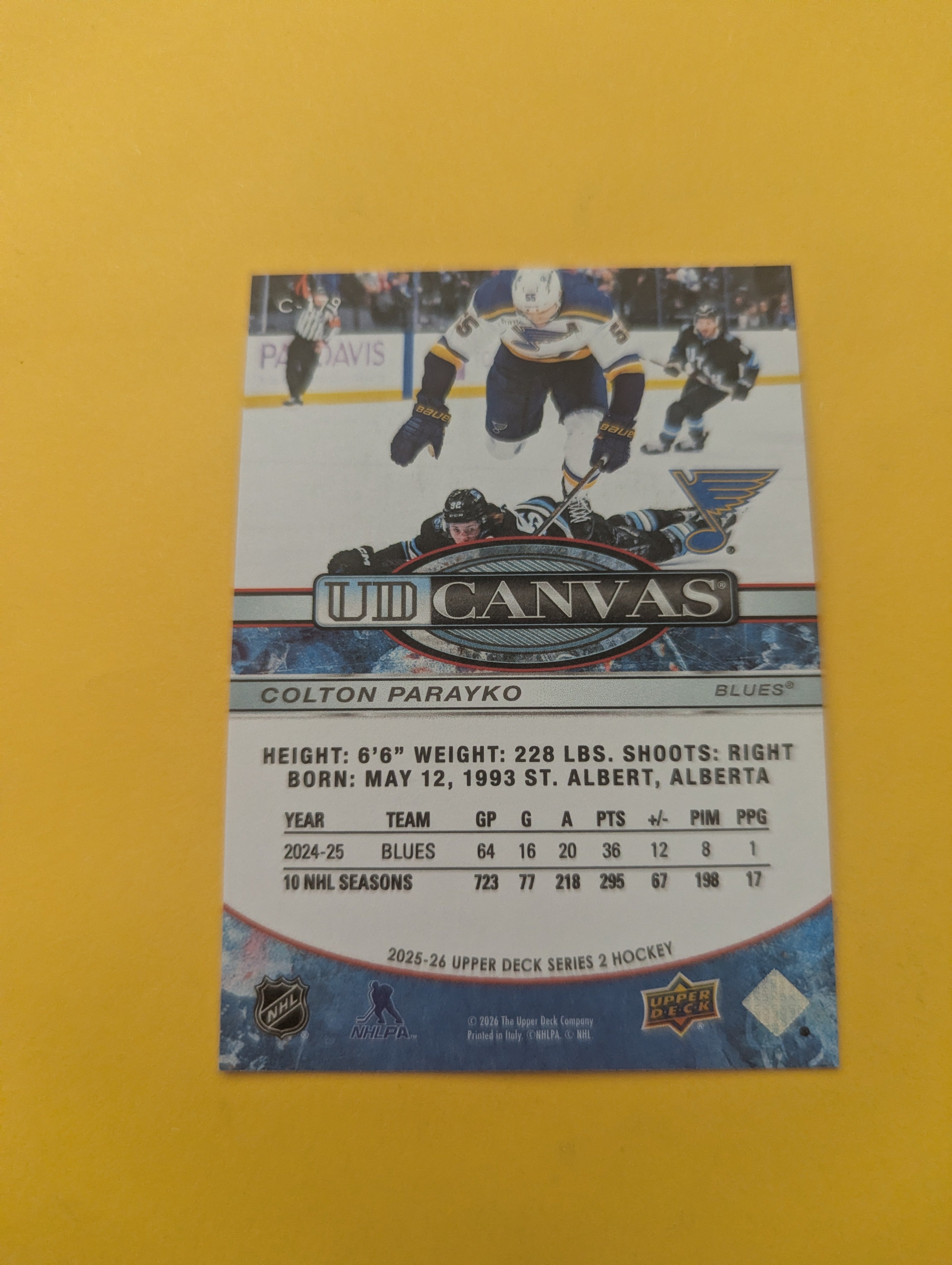 Colton Parayko 25-26 Upper Deck UD Canvas Card