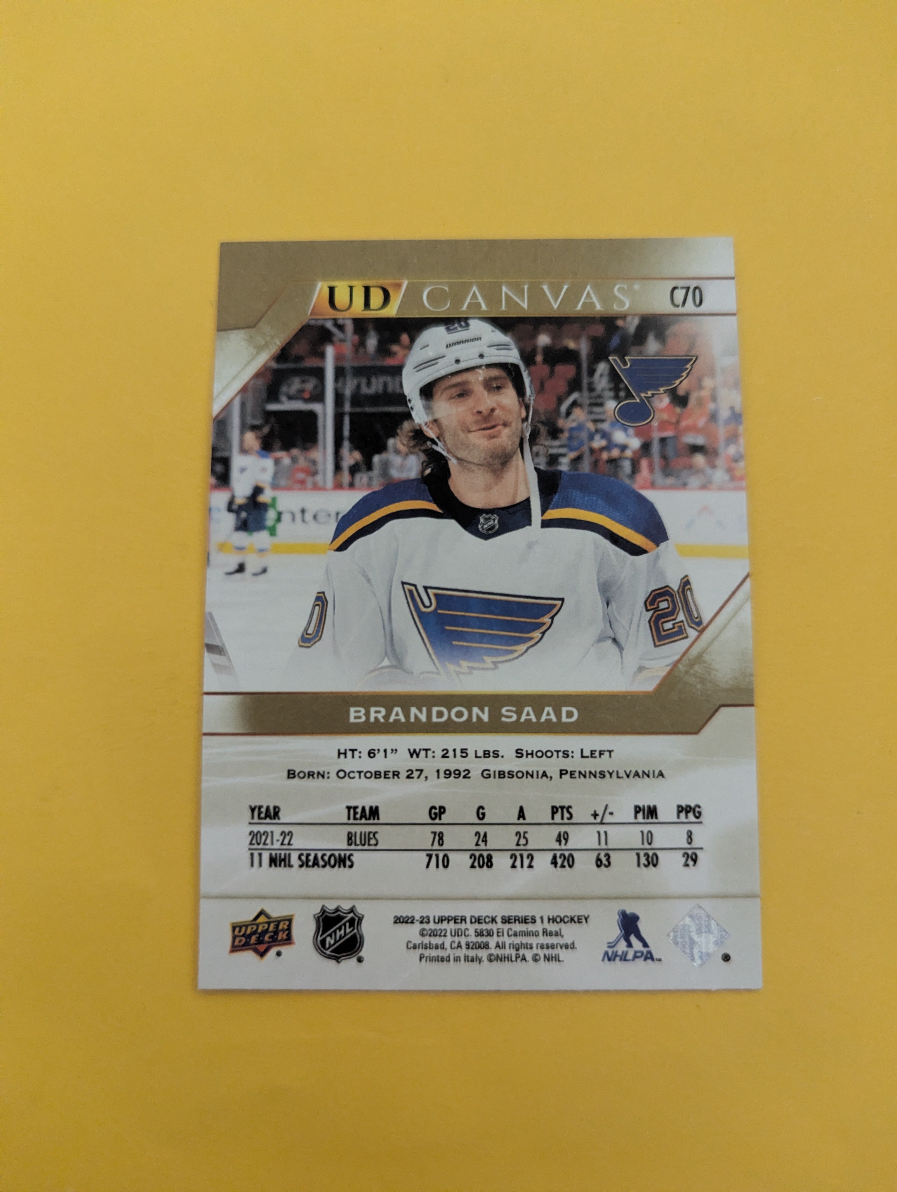 Brandon Saad 22-23 Upper Deck UD Canvas Card
