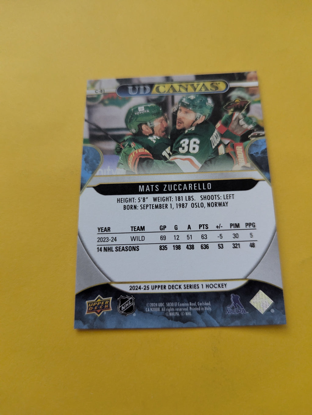 Mats Zuccarello 24-25 Upper Deck UD Canvas Card