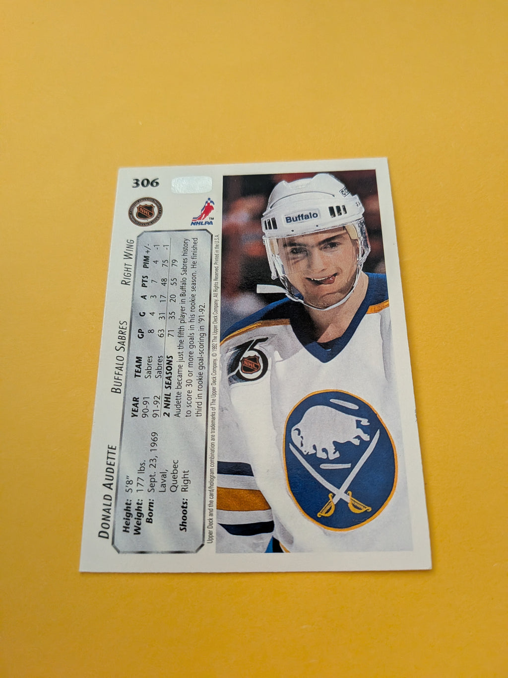 Donald Audette Signed Buffalo Sabres Card E