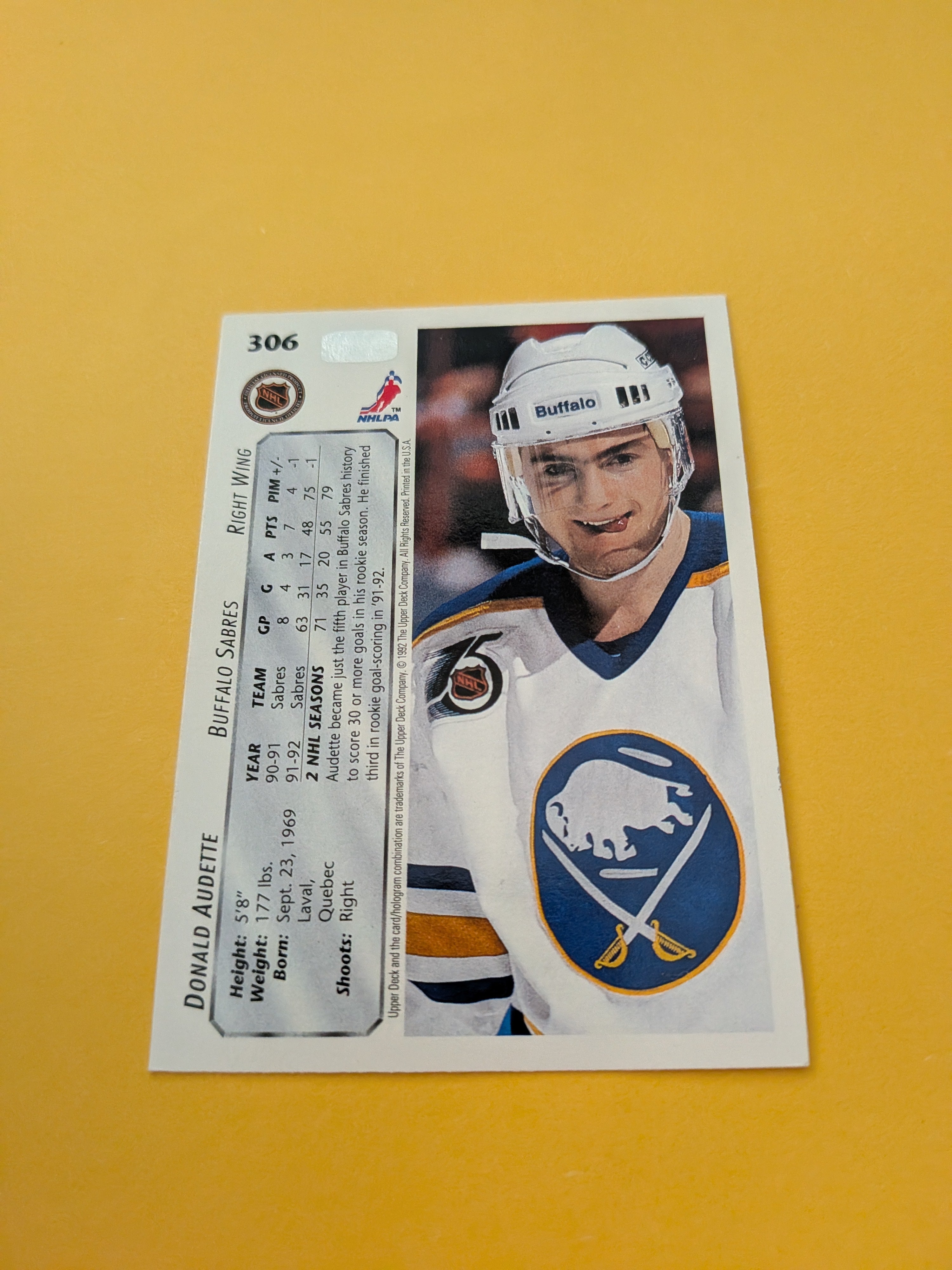 Donald Audette Signed Buffalo Sabres Card E