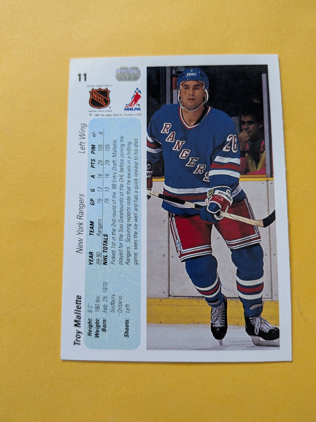 Troy Mallette Signed New York Rangers Card E
