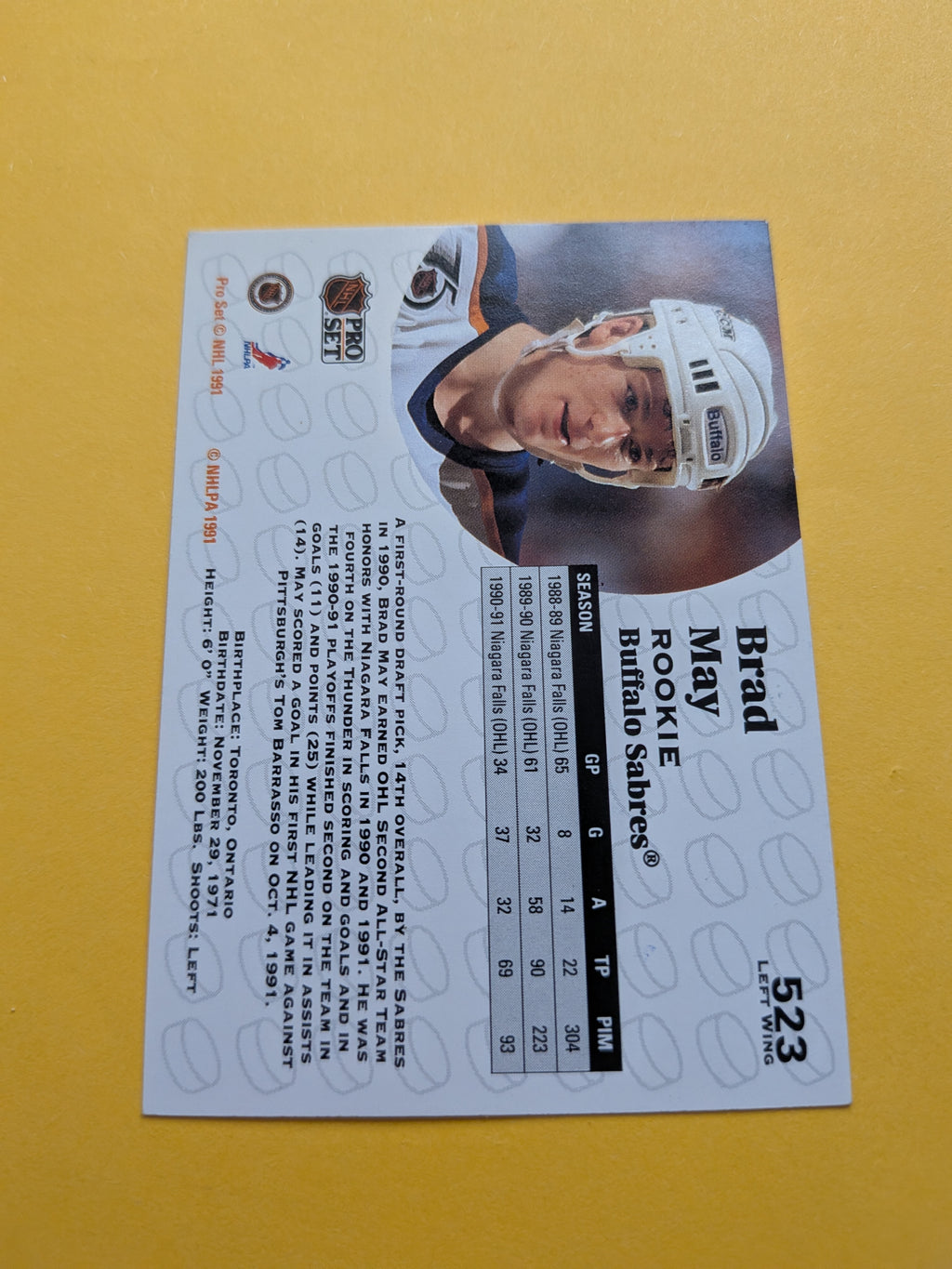 Brad May Signed Buffalo Sabres Card A