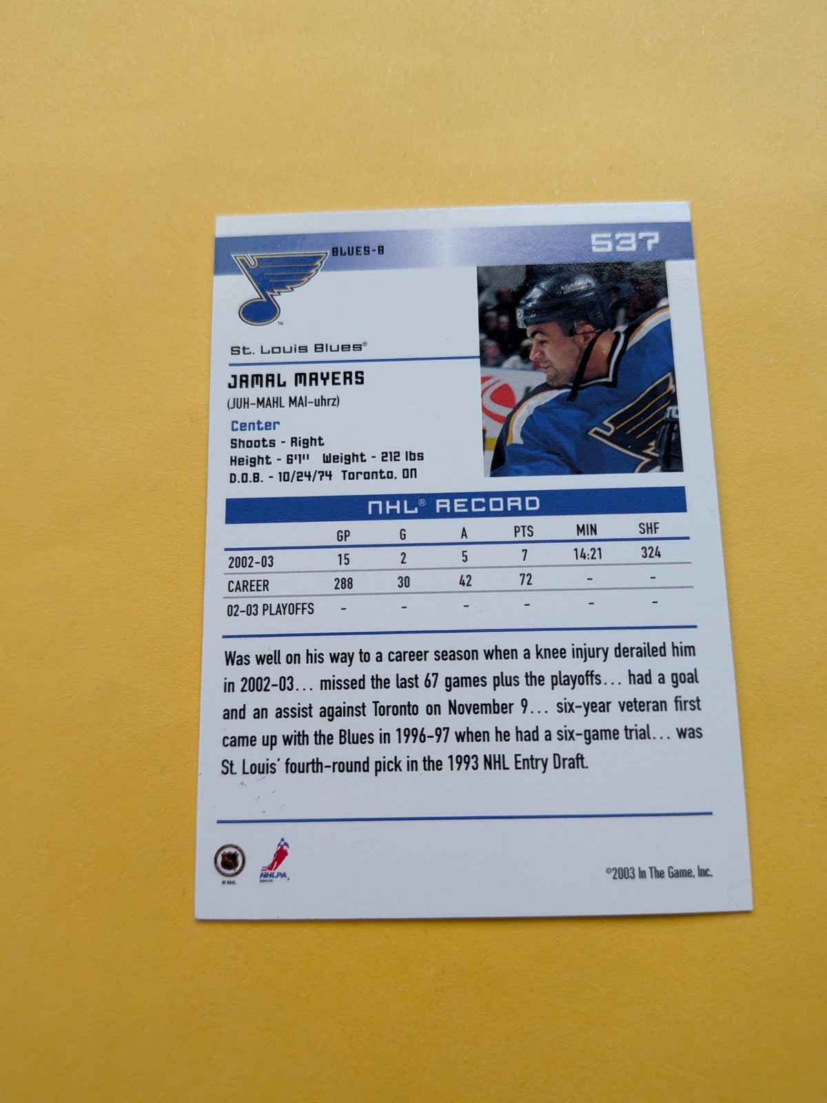 Jamal Mayers Signed St. Louis Blues Card A