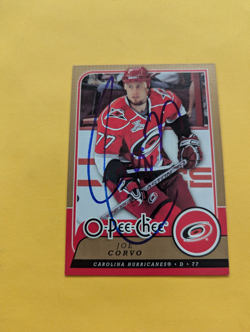 Joe Corvo Signed Carolina Hurricanes Card D