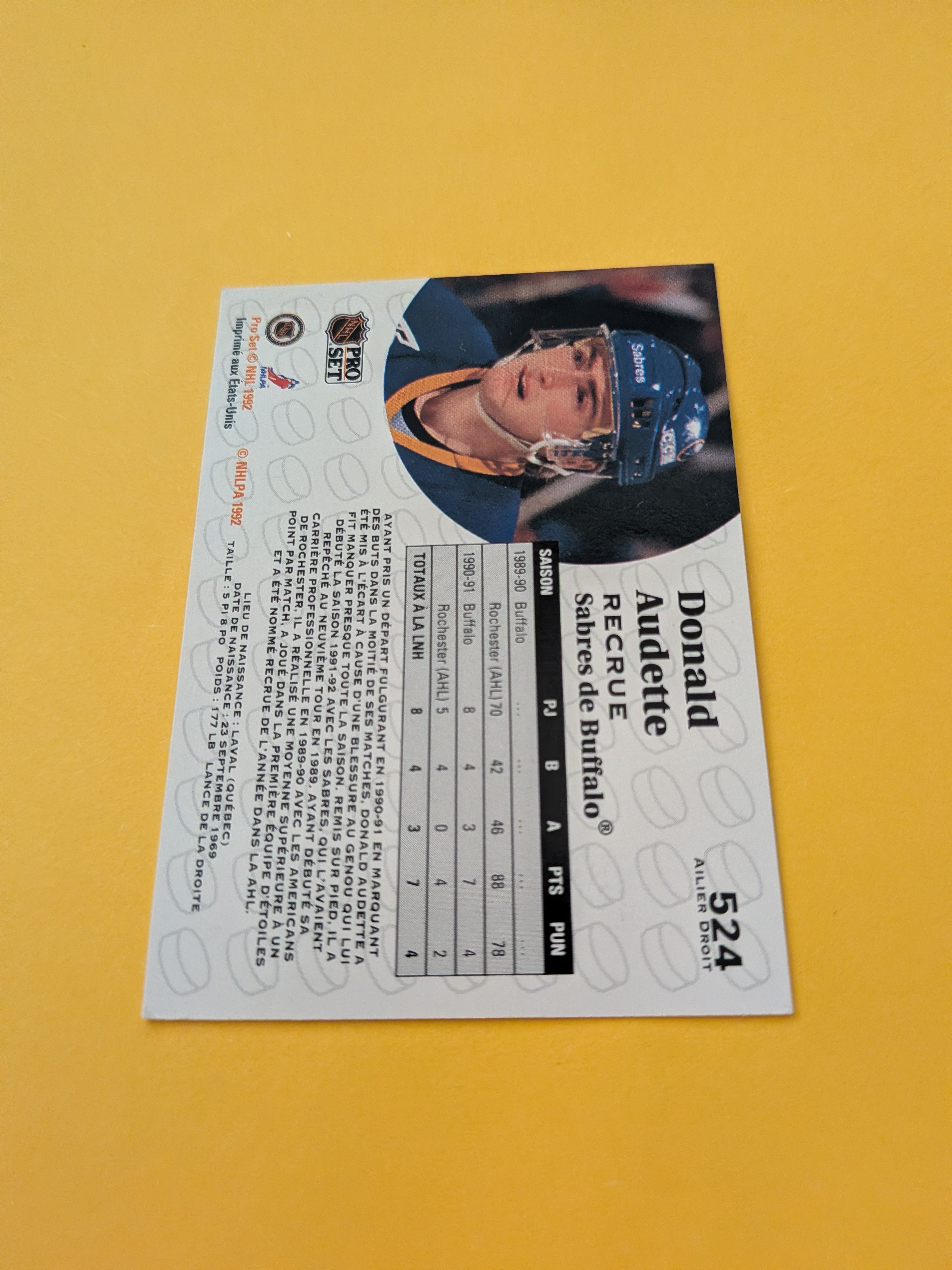 Donald Audette Signed Buffalo Sabres Card D