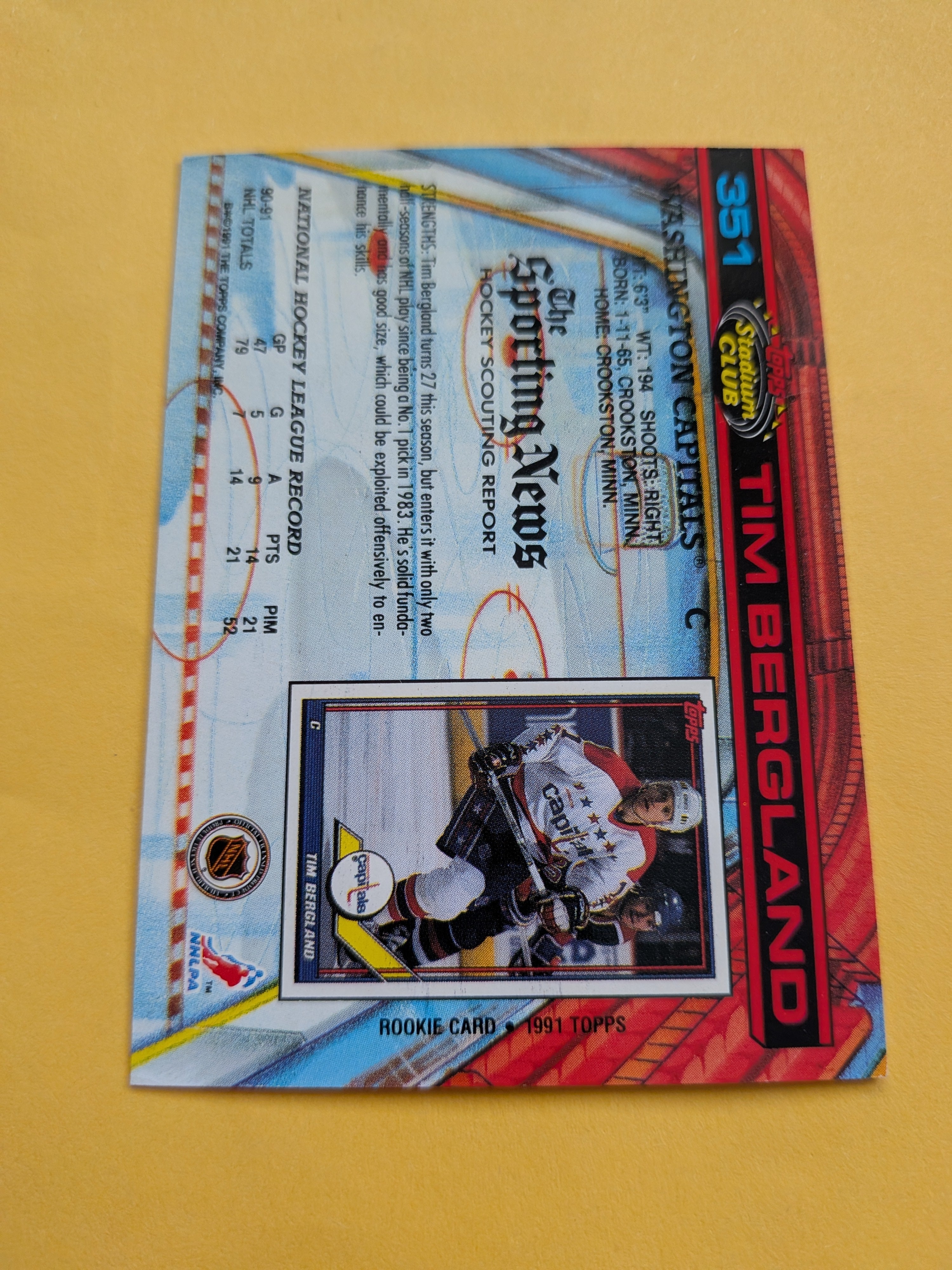 Tim Bergland Signed Washington Capitals Card A