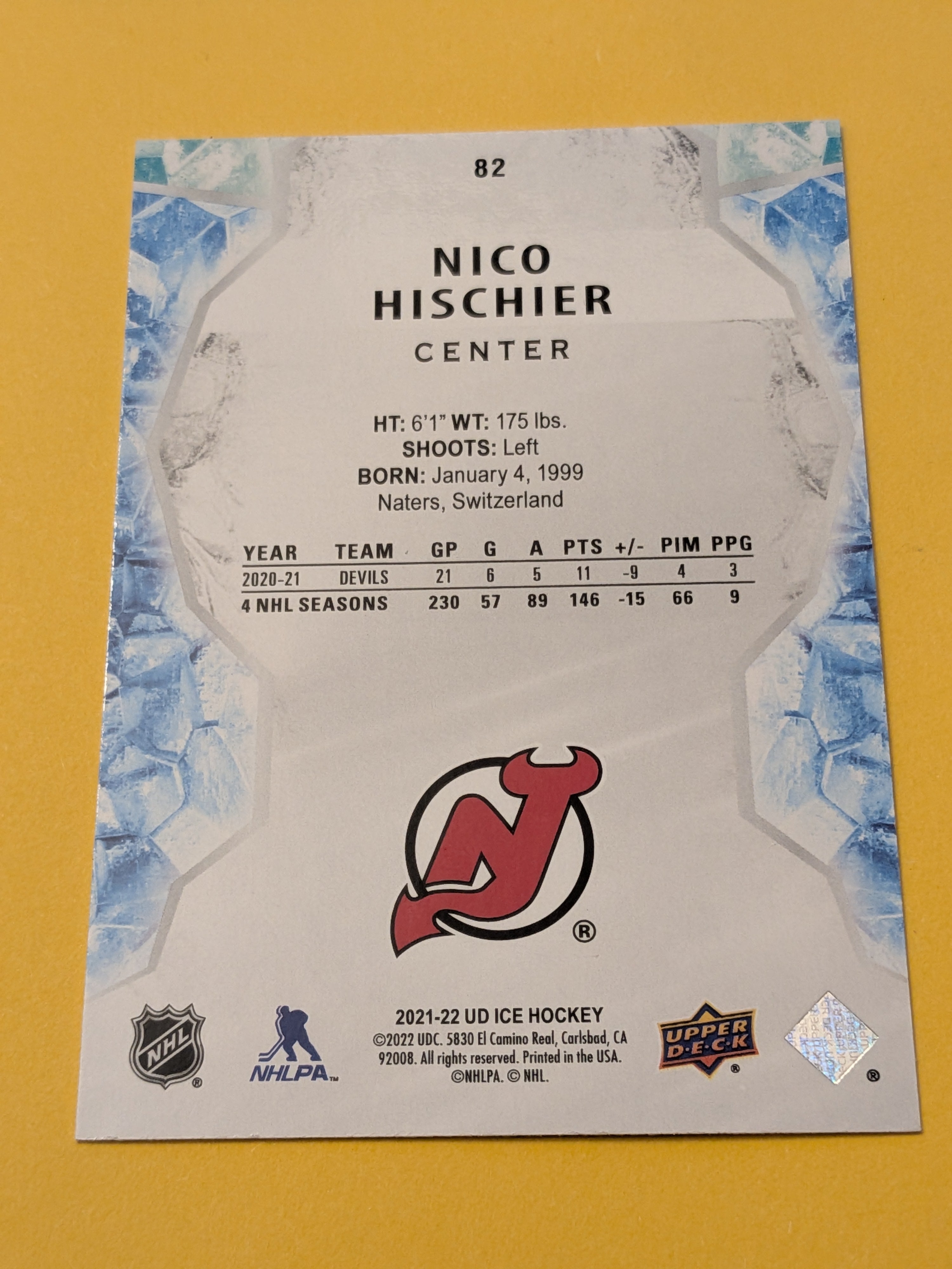 Nico Hischier 21-22 UD Ice Green Card