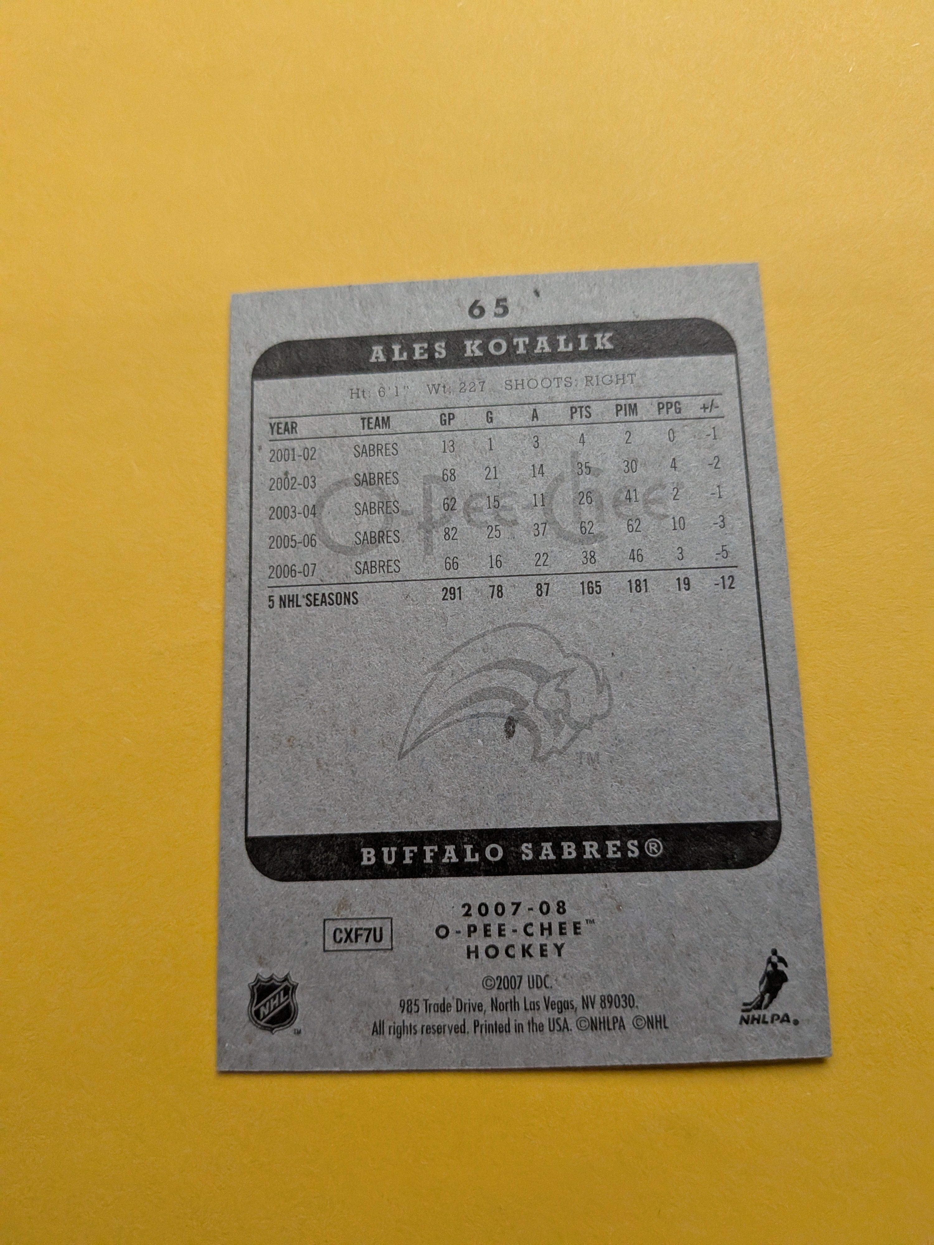 Ales Kotalik Signed Buffalo Sabres Card B