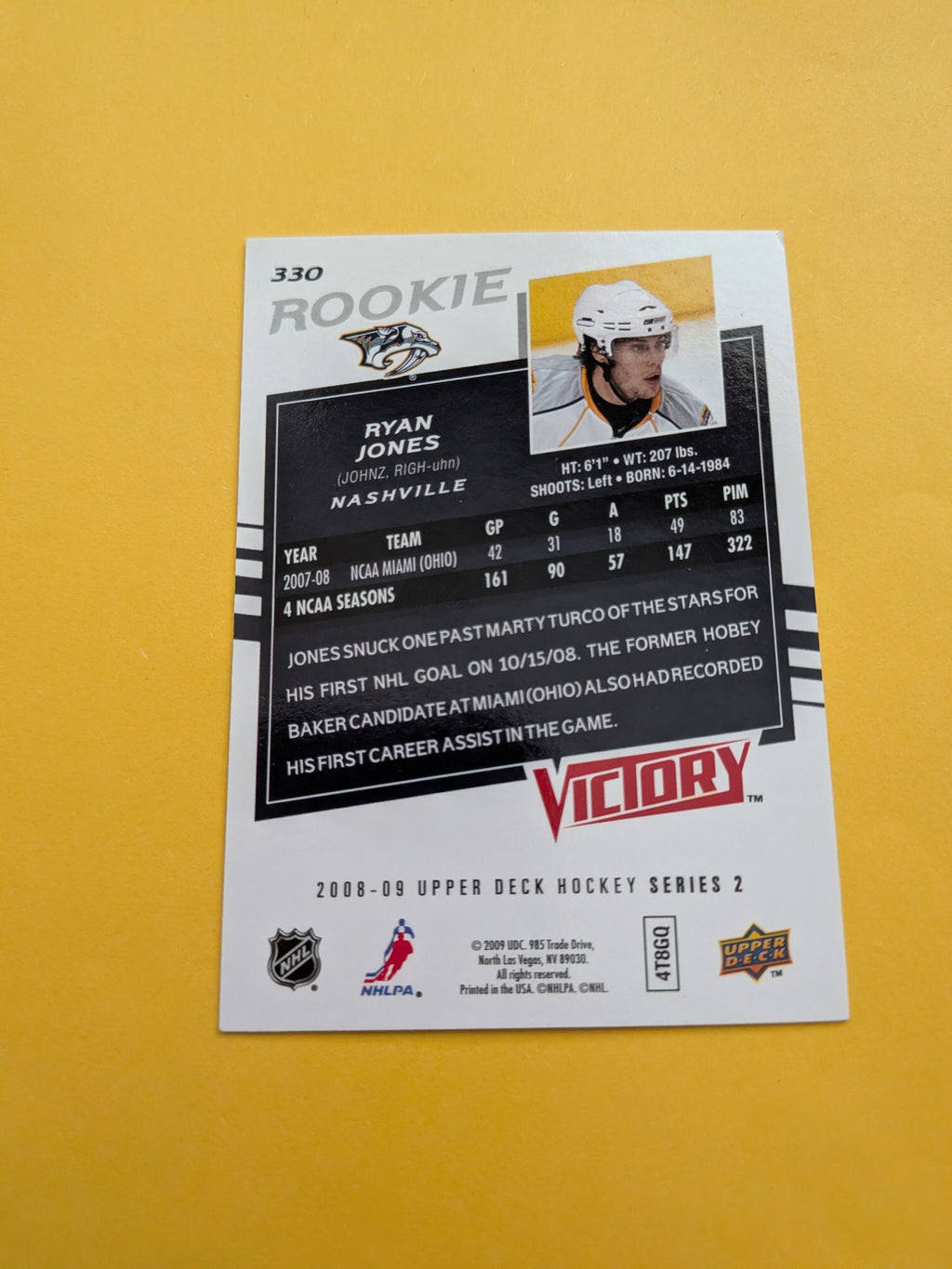 Ryan Jones Signed Nashville Predators Rookie Card D