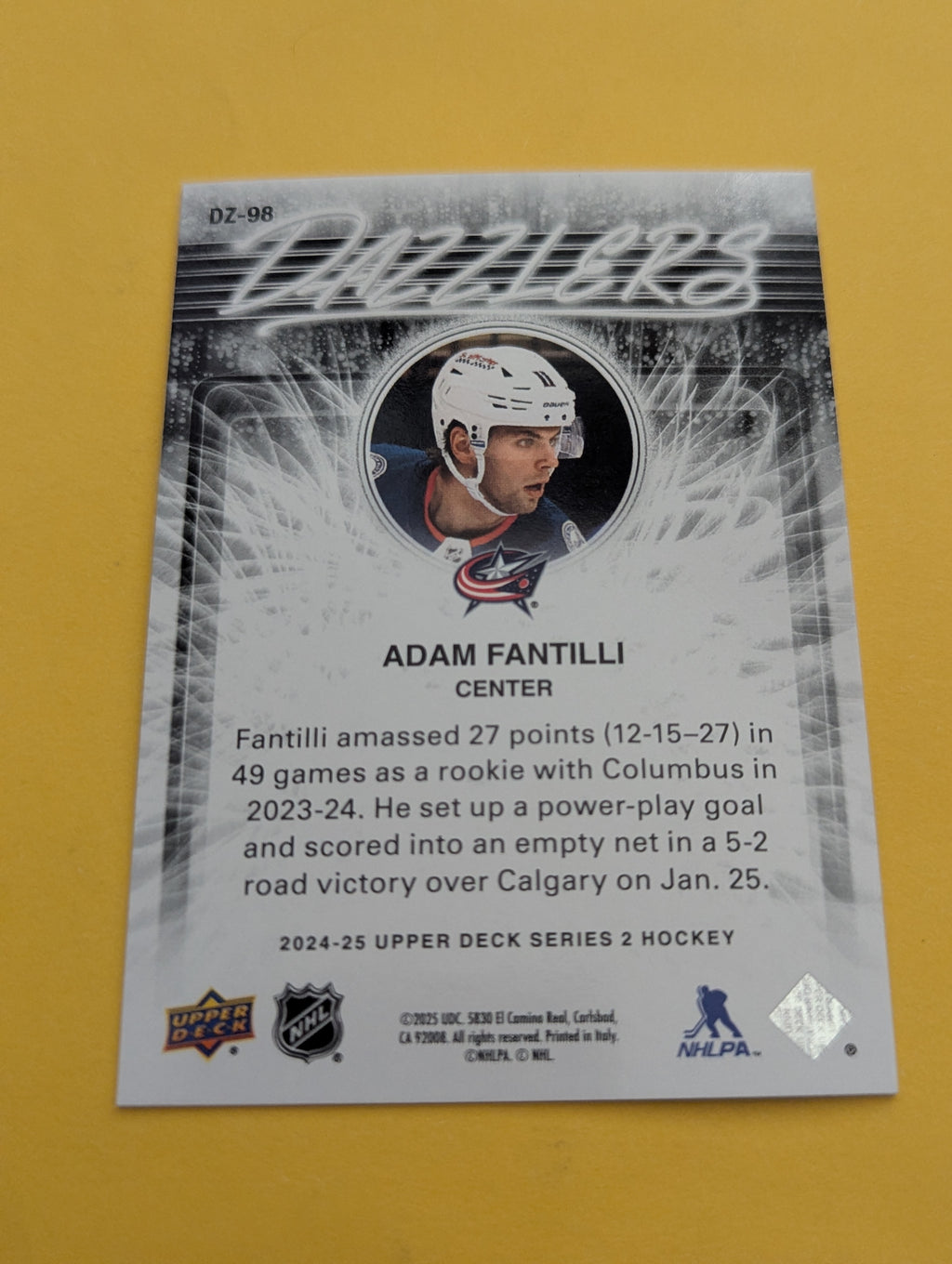 Adam Fantilli 24-25 Upper Deck Dazzlers Blue Card