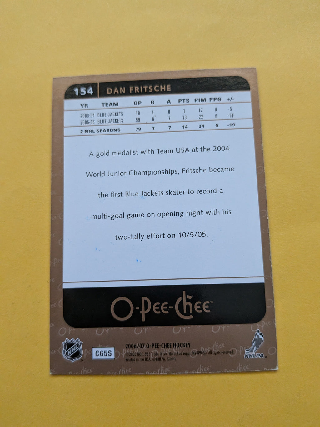 Dan Fritsche Signed Columbus Blue Jackets Card A