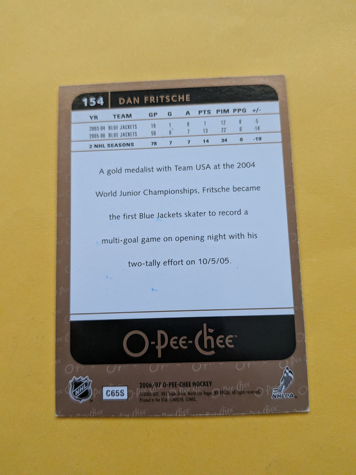 Dan Fritsche Signed Columbus Blue Jackets Card A