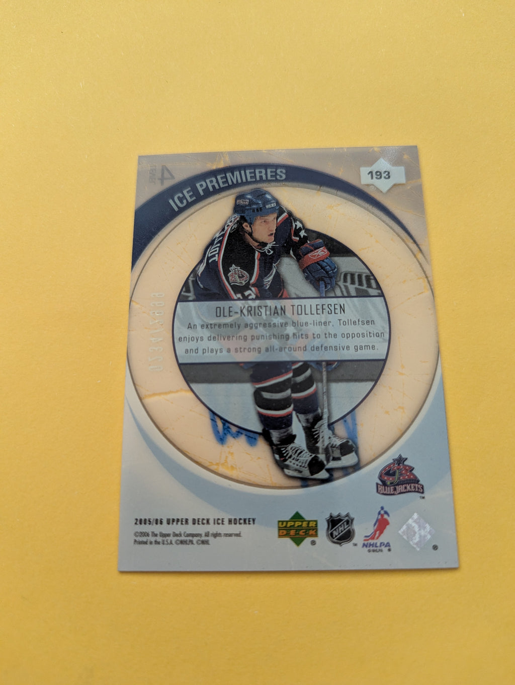 Ole Kristian Tollefsen Signed Columbus Blue Jackets Rookie Card