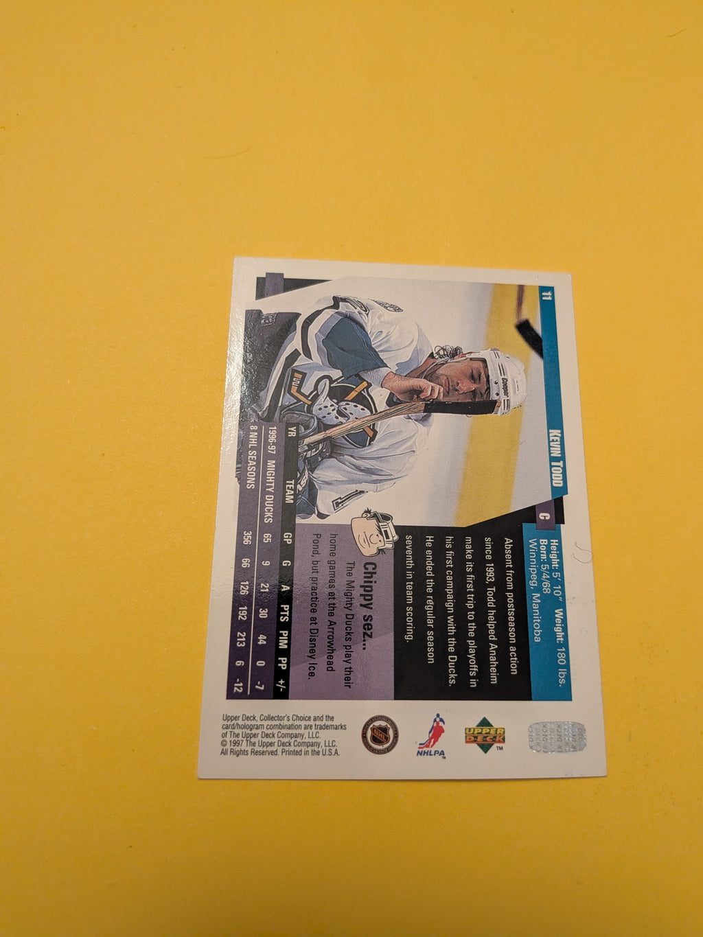 Kevin Todd Signed Anaheim Ducks Card A