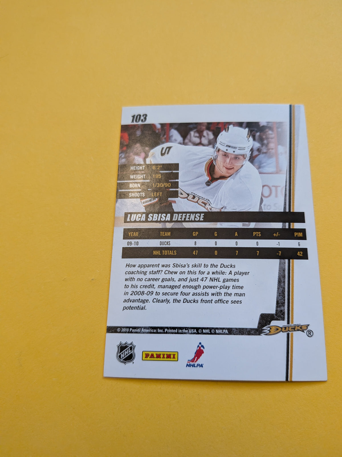 Luca Sbisa Signed Anaheim Ducks Card H