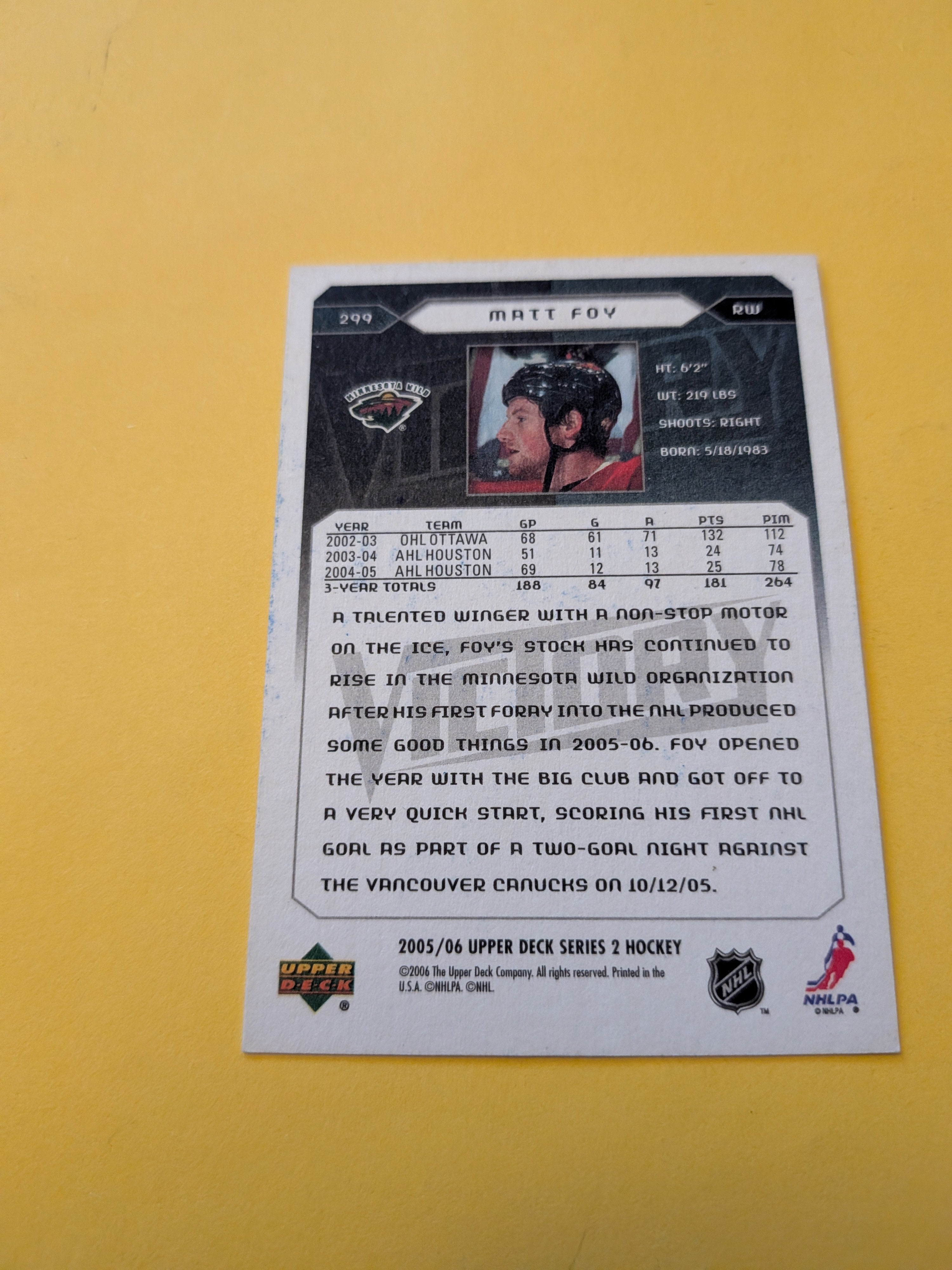 Matt Foy Signed Minnesota Wild Rookie Card C