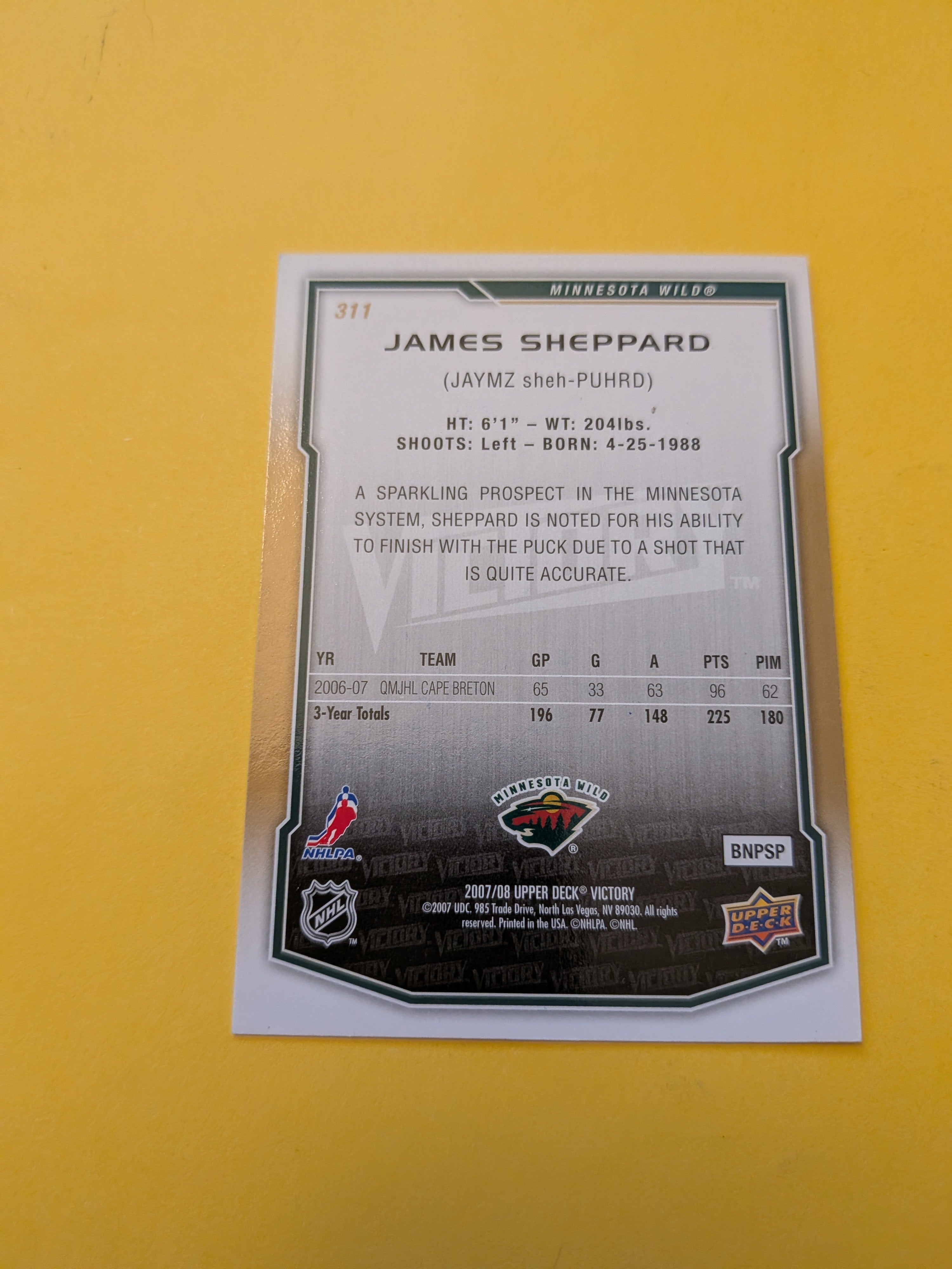 James Sheppard Signed Minnesota Wild Rookie Card B