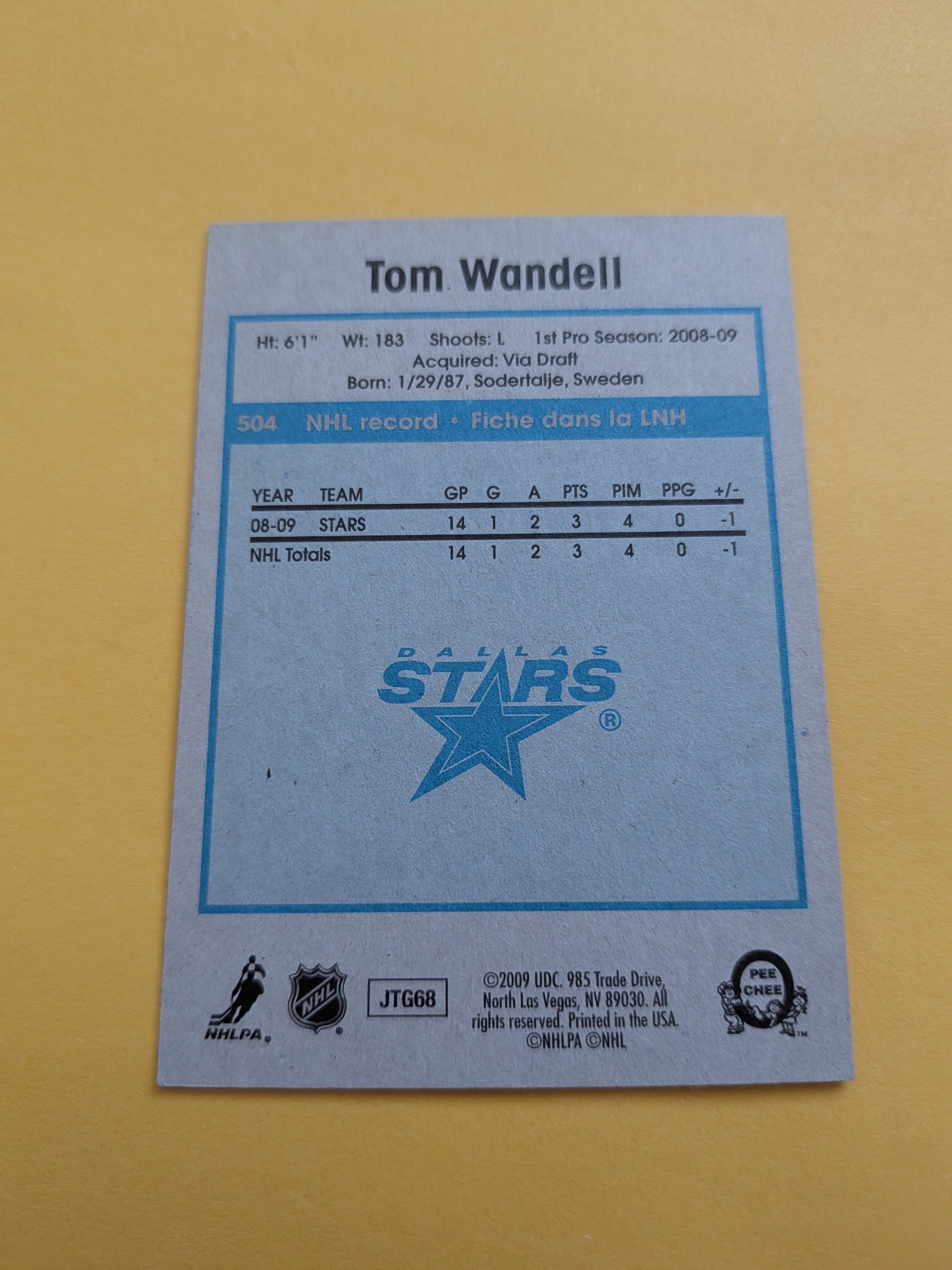 Tom Wandell Signed Dallas Stars Rookie Card C