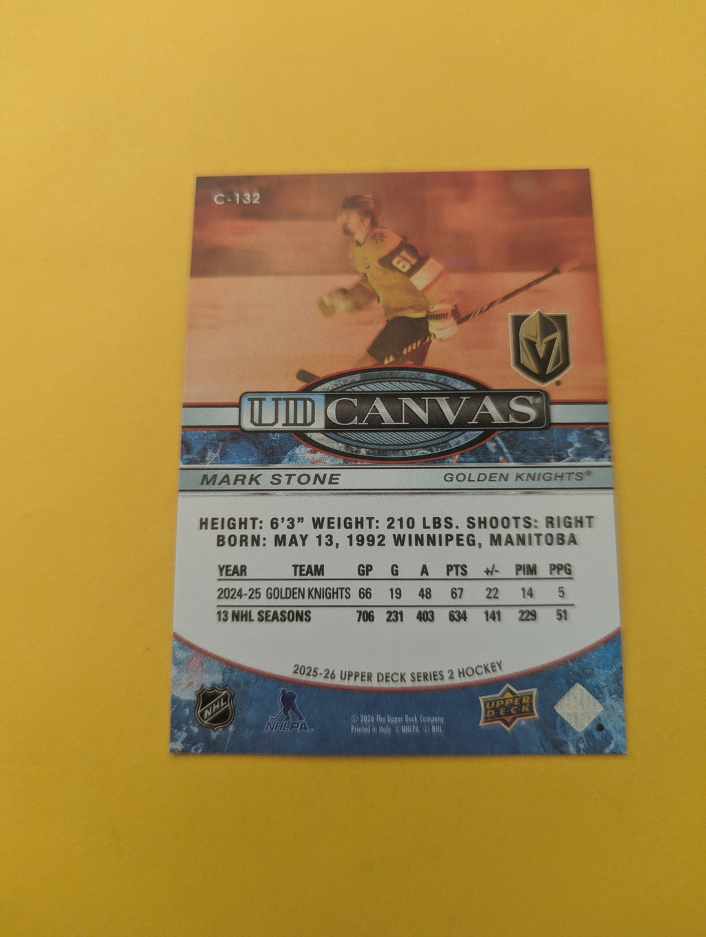 Mark Stone 25-26 Upper Deck UD Canvas Card