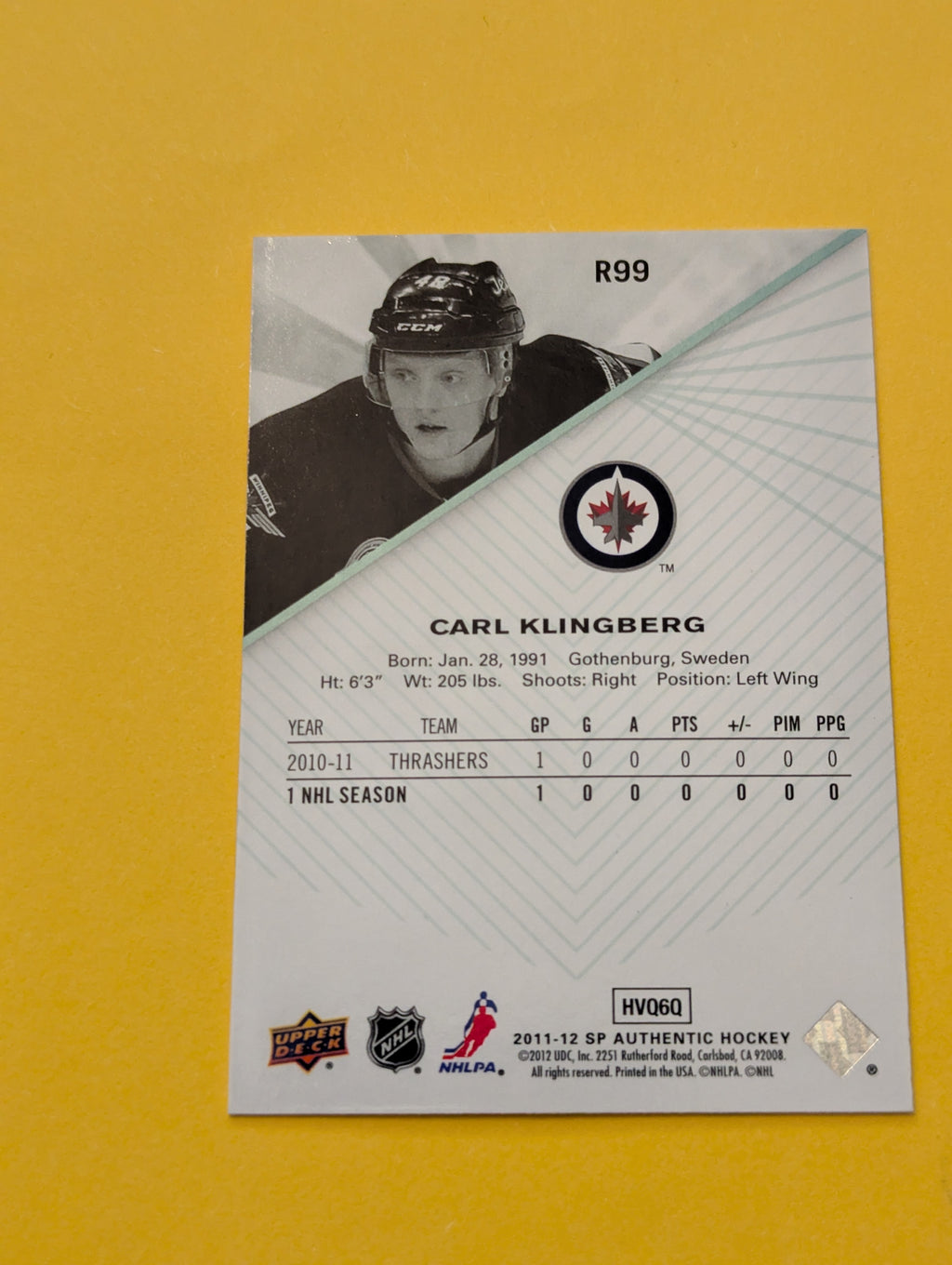 Carl Klingberg Signed Winnipeg Jets Card