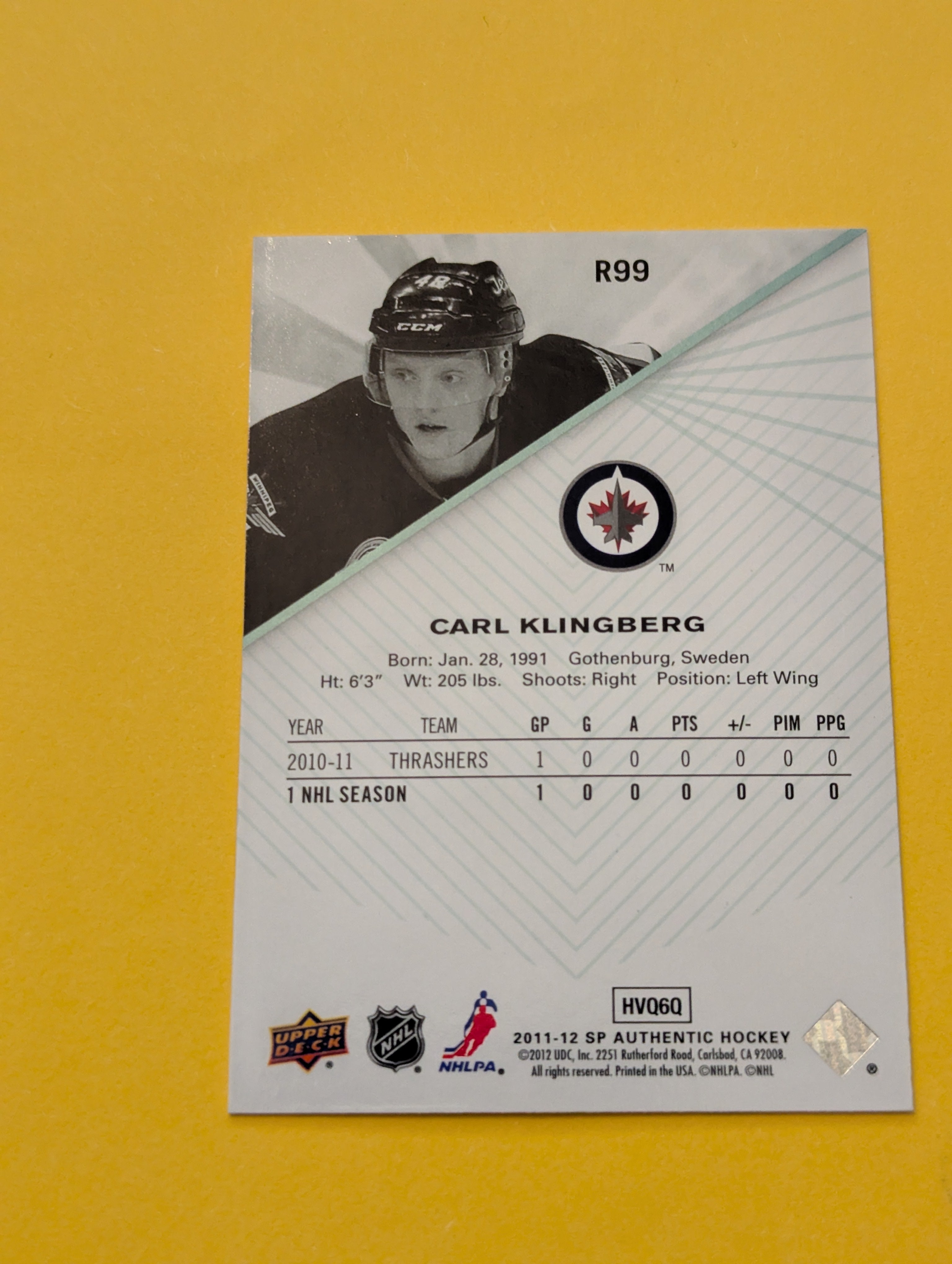 Carl Klingberg Signed Winnipeg Jets Card